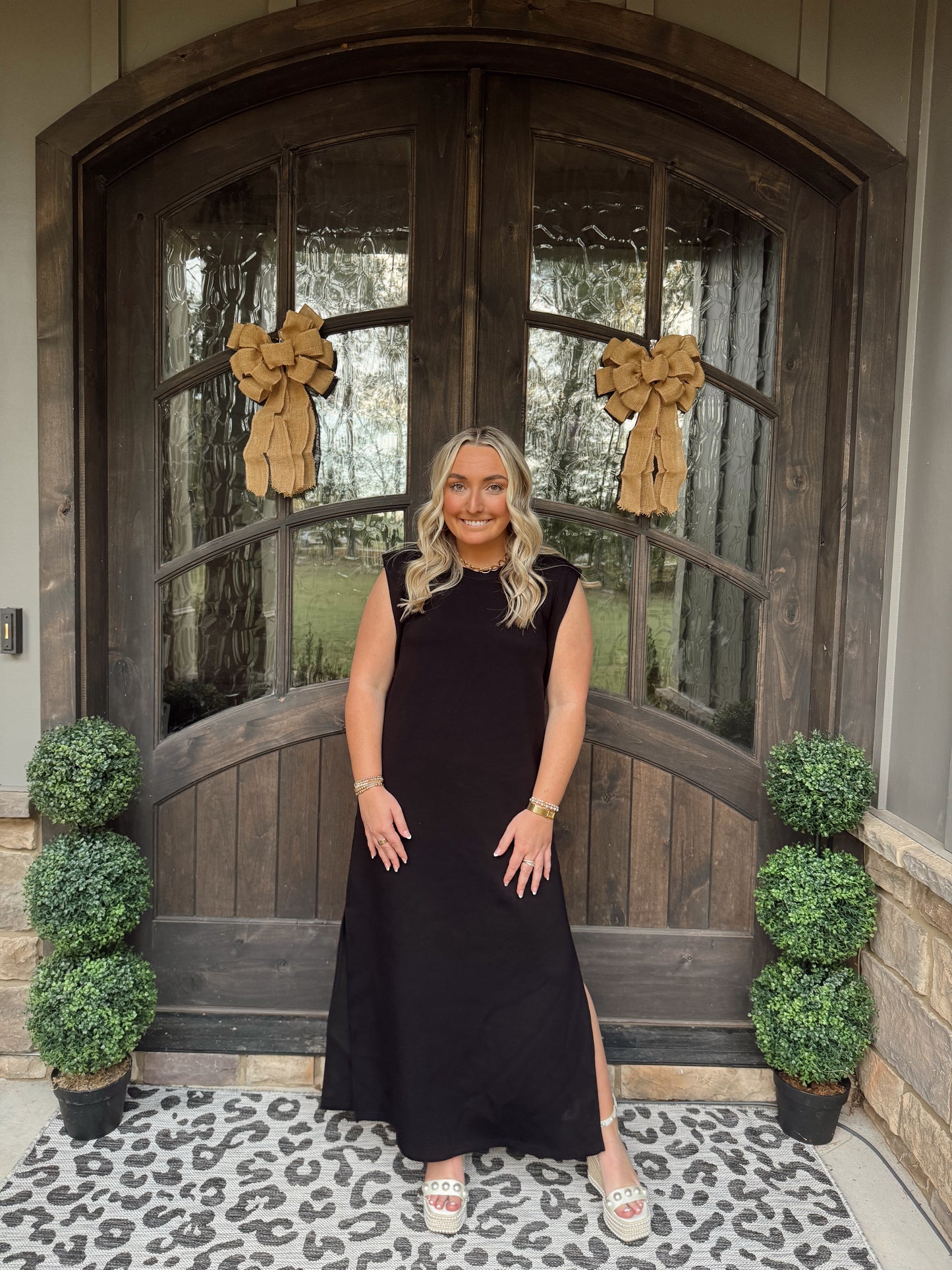 Black Jersey Knit Midi Dress