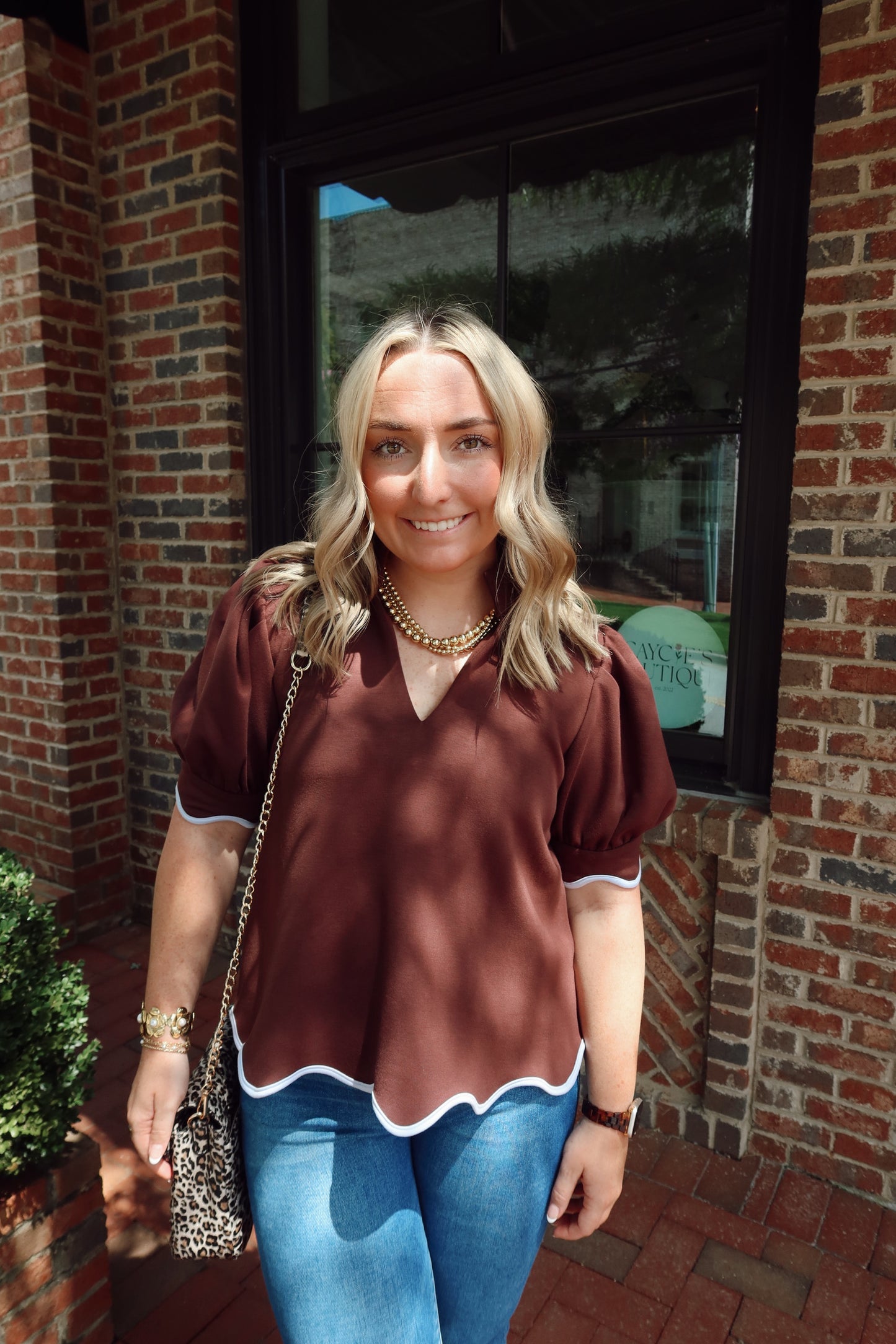 Mocha Blue Scalloped Top