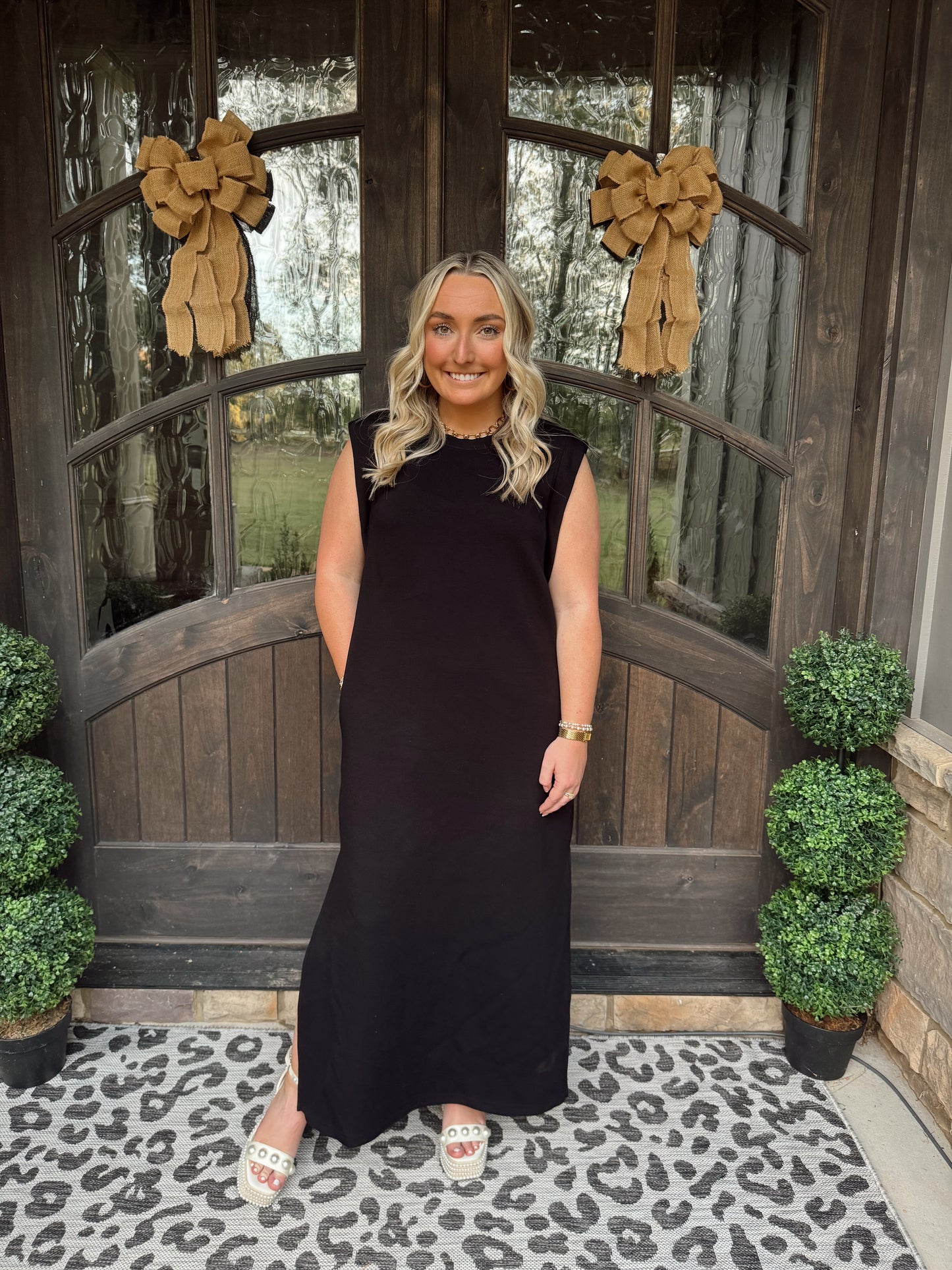 Black Jersey Knit Midi Dress