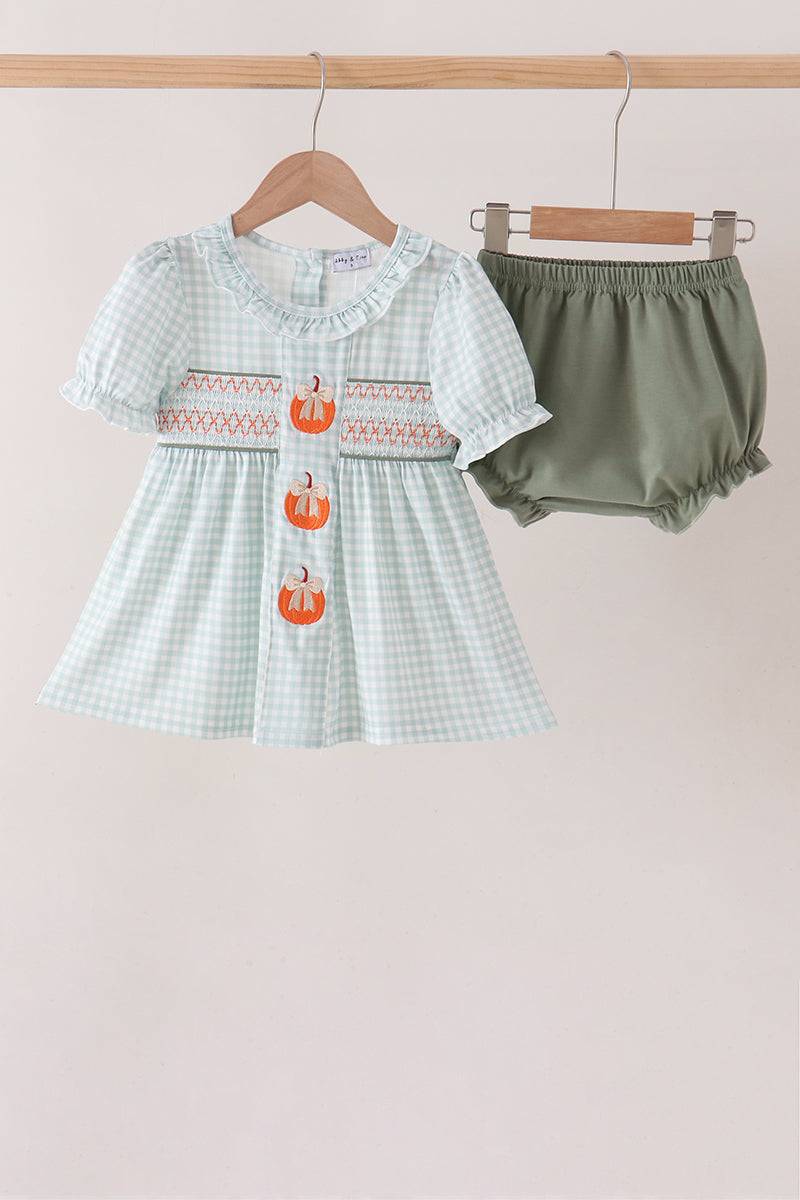 Baby | Smocked Pumpkin Gingham Bloomer Set