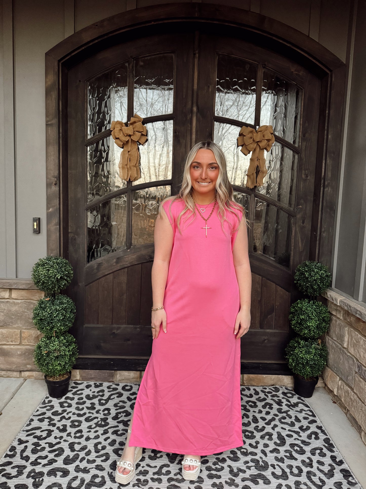 Pink Jersey Knit Midi Dress