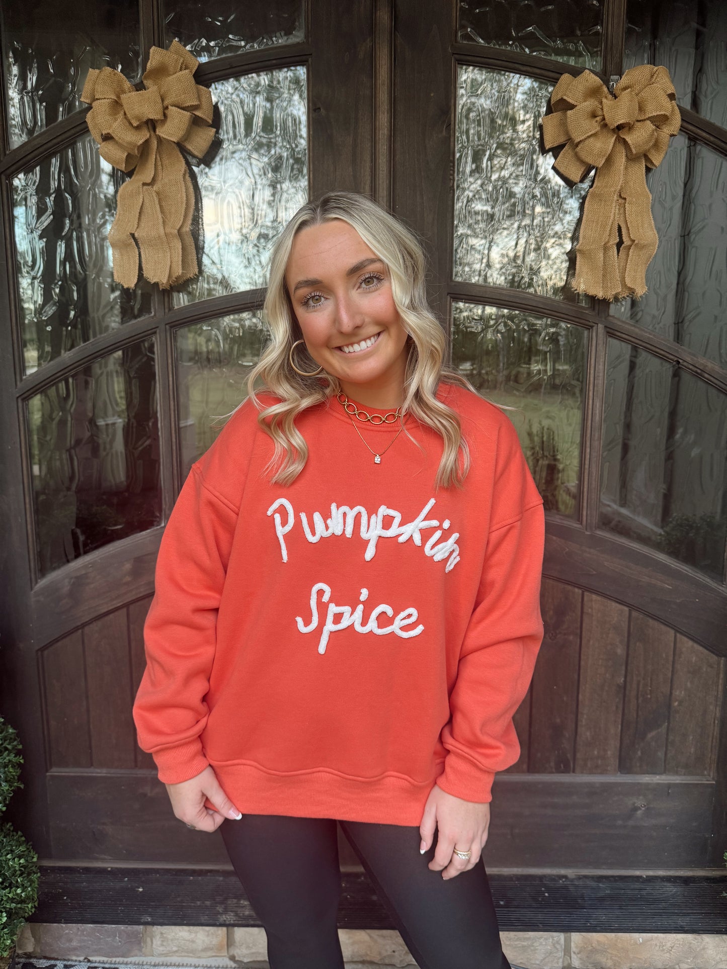 Pumpkin Spice Chenille Yarn Crew Neck