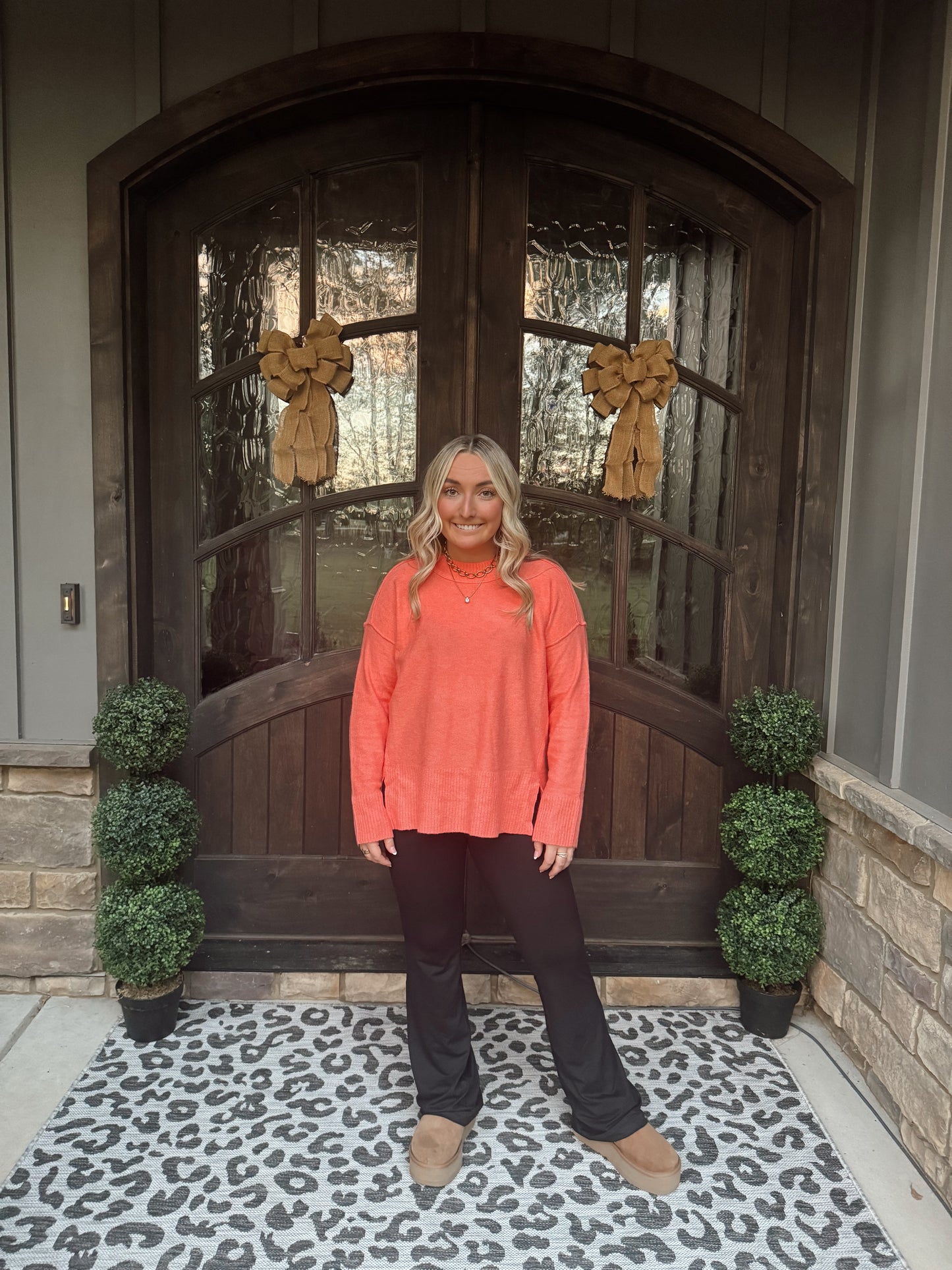 Orange Sherbet Oversized Side Slit Sweater