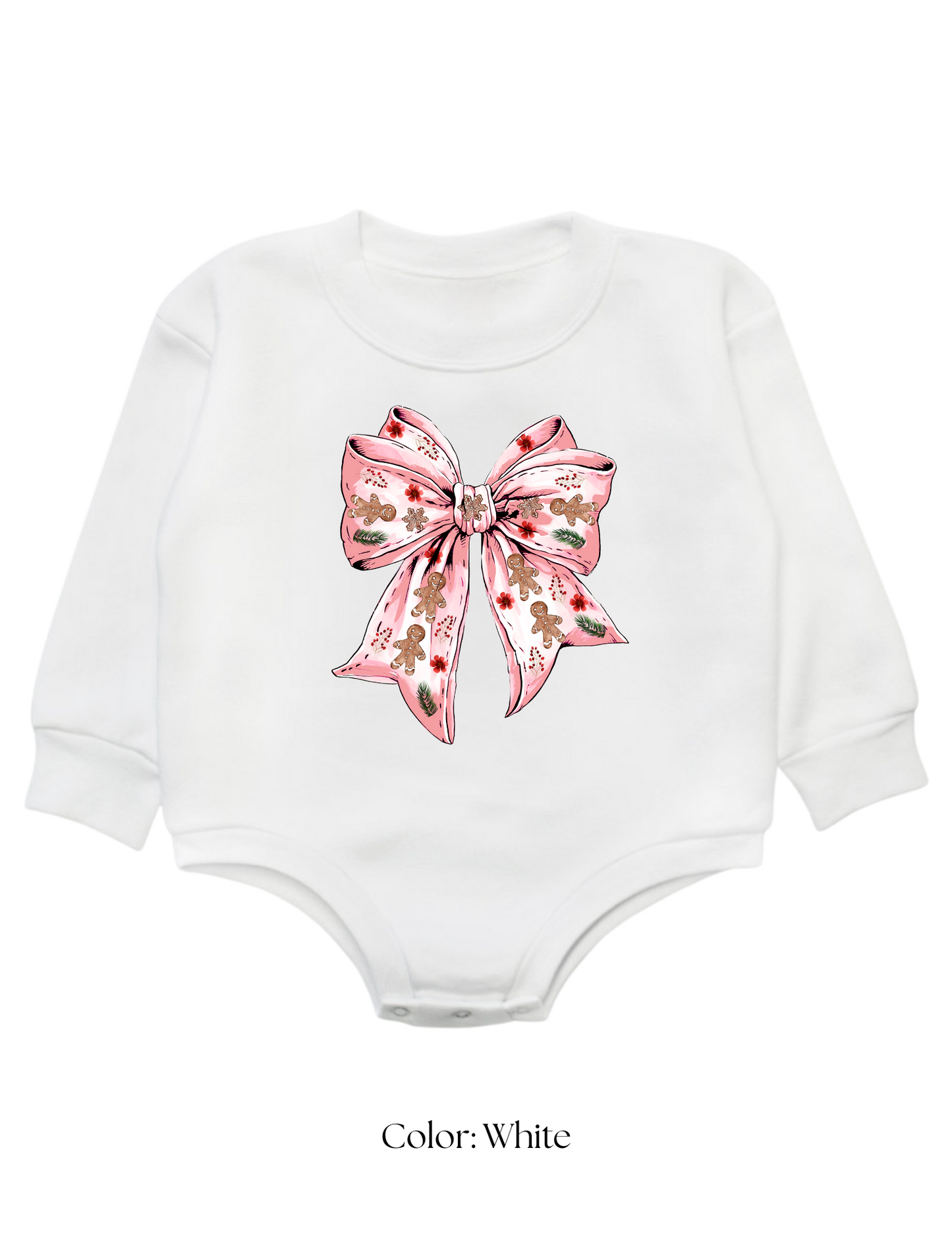 *CUSTOM* (Baby) Gingerbread Man Christmas Bow Sweatshirt Bubble
