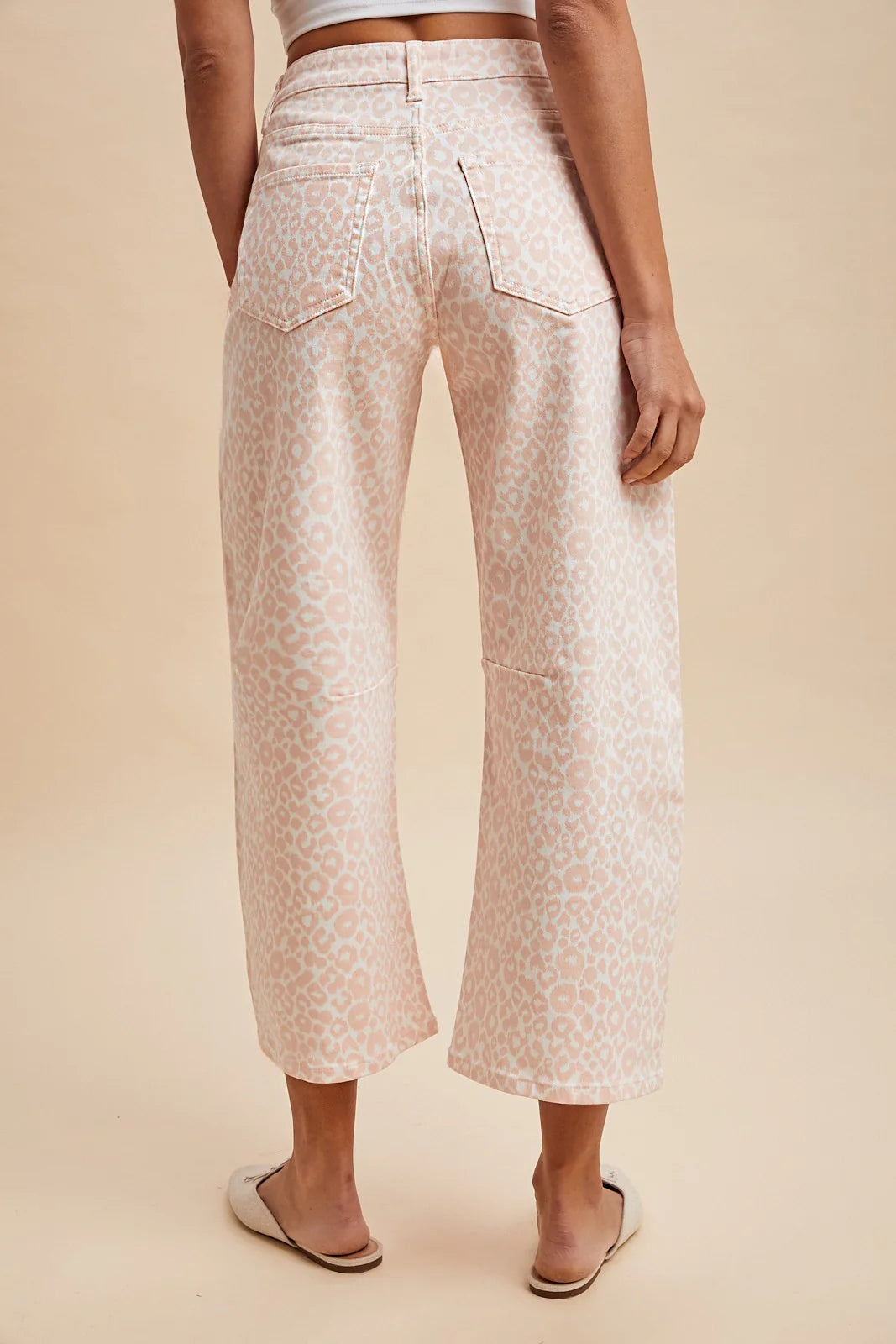 Pink Leopard Print Crop Barrel Jeans