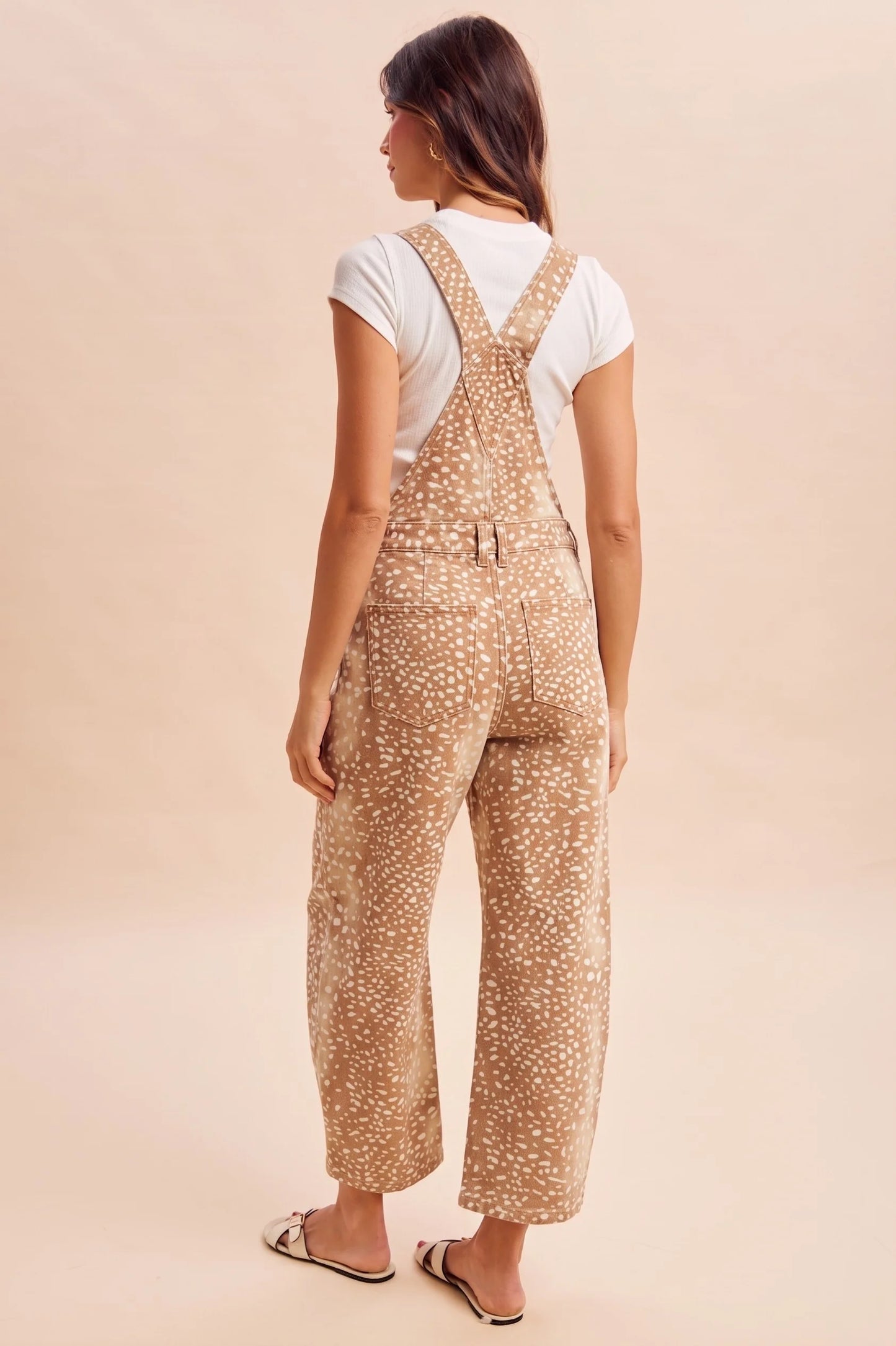 Deer Print Barrel Jean Overalls
