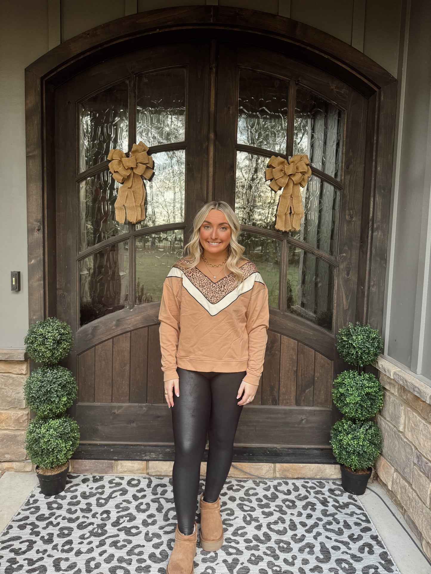 Camel Leopard V-Striped Sweatshirt
