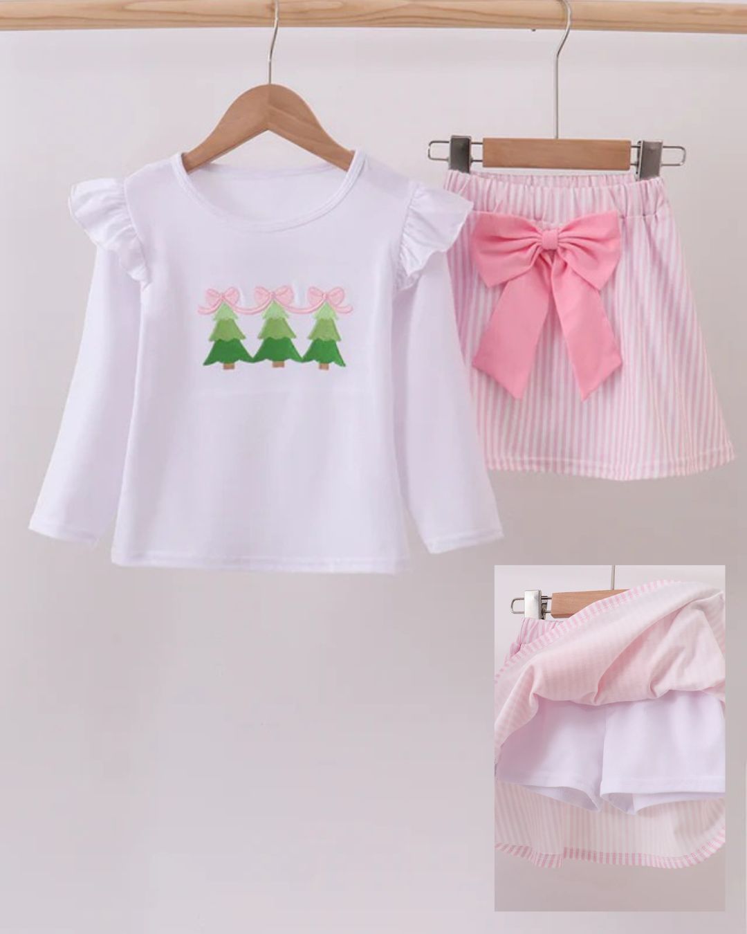 Pink Bow Christmas Tree Skort Set
