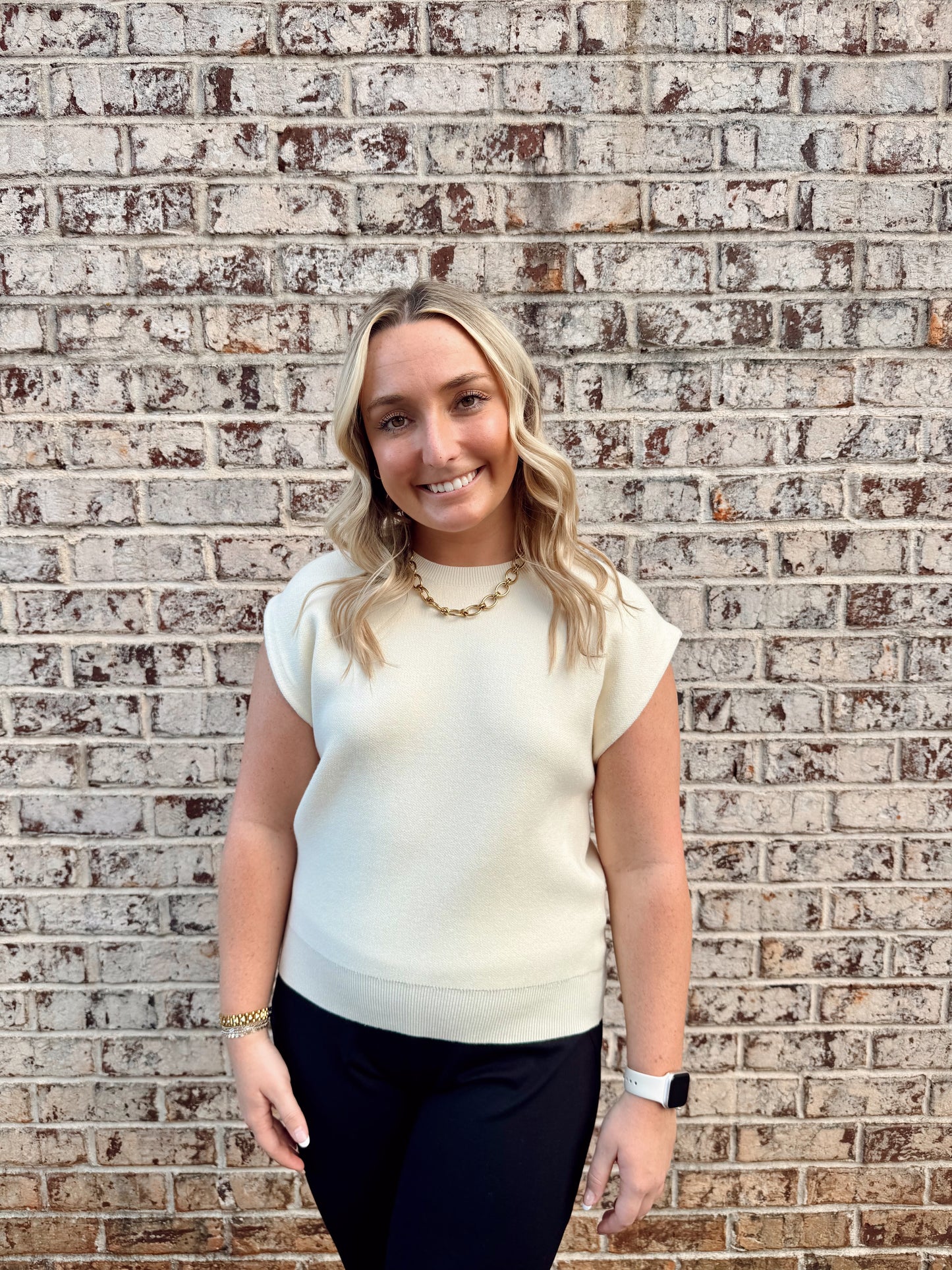 Cream Sleeveless Sweater Top