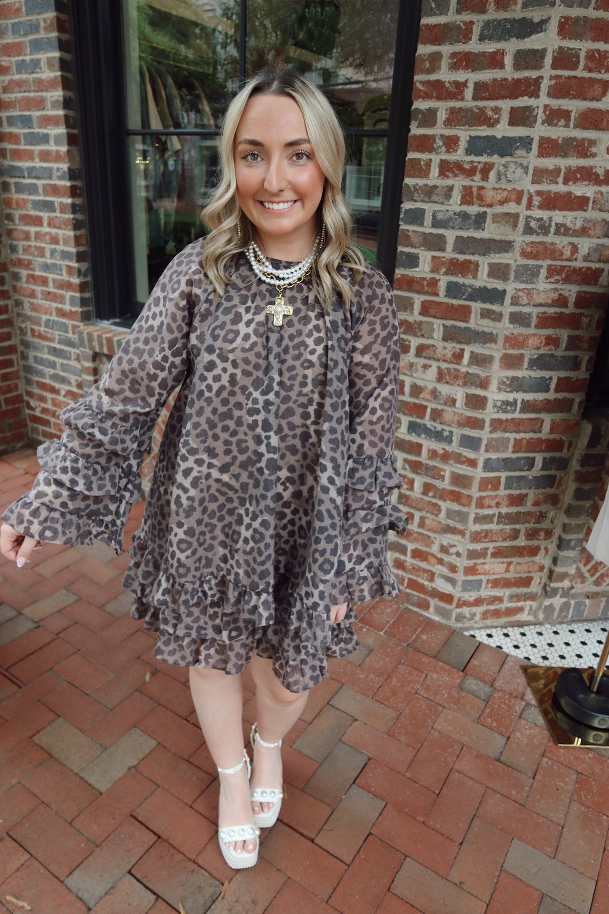 Leopard Print Ruffle Long Sleeve Mini Dress