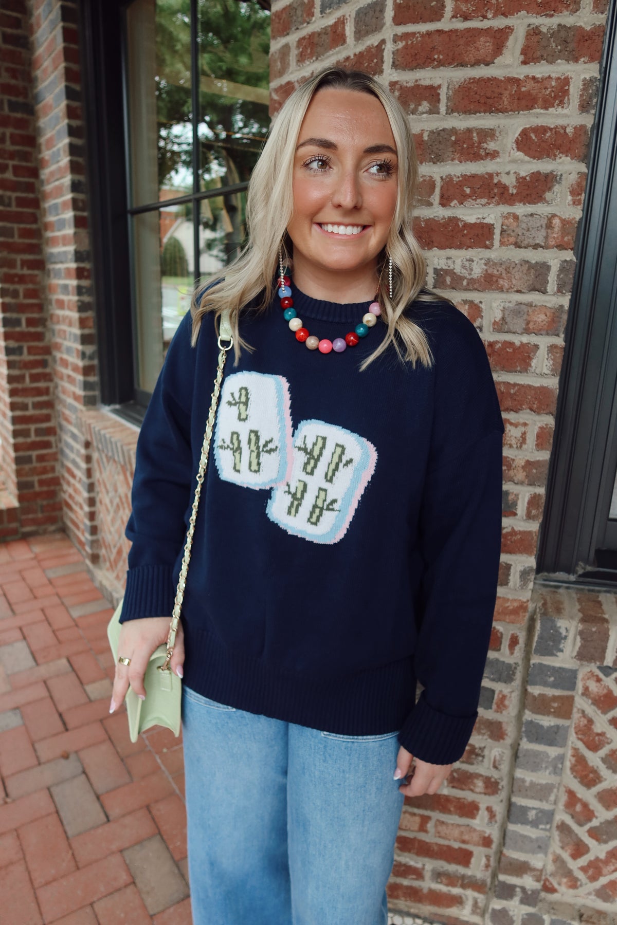 Navy Mahjong Tile Sweater