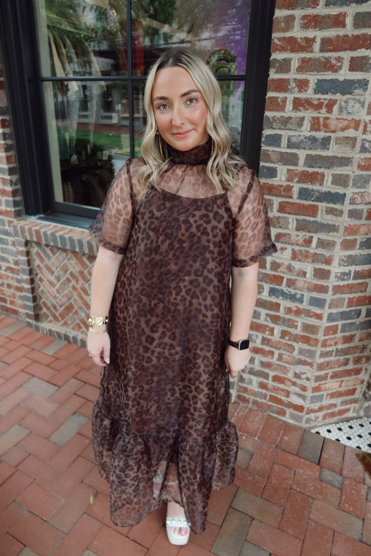 Leopard Sheer Mockneck Maxi Dress