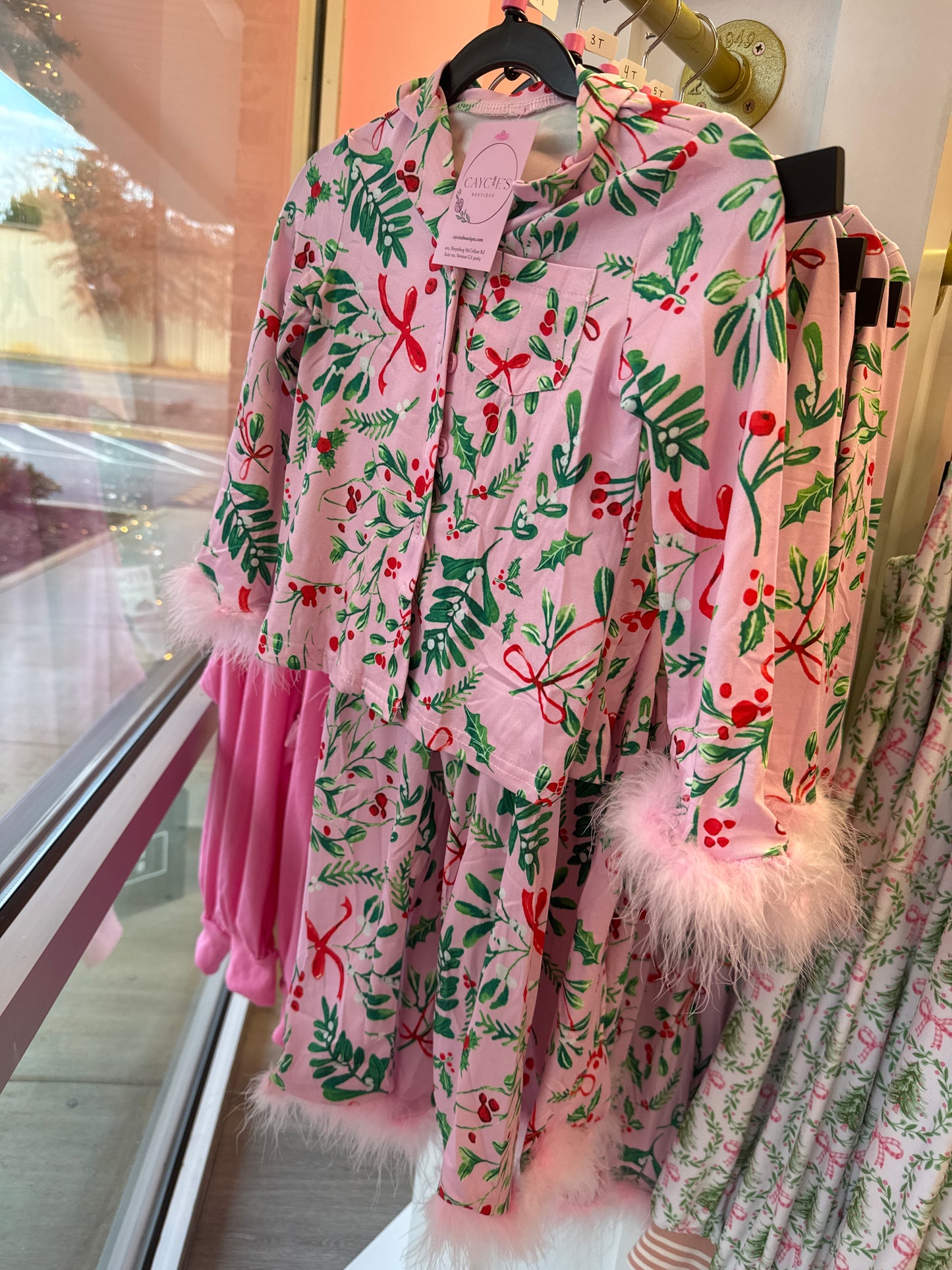 Kids Pink Mistletoe Bow PJ Set