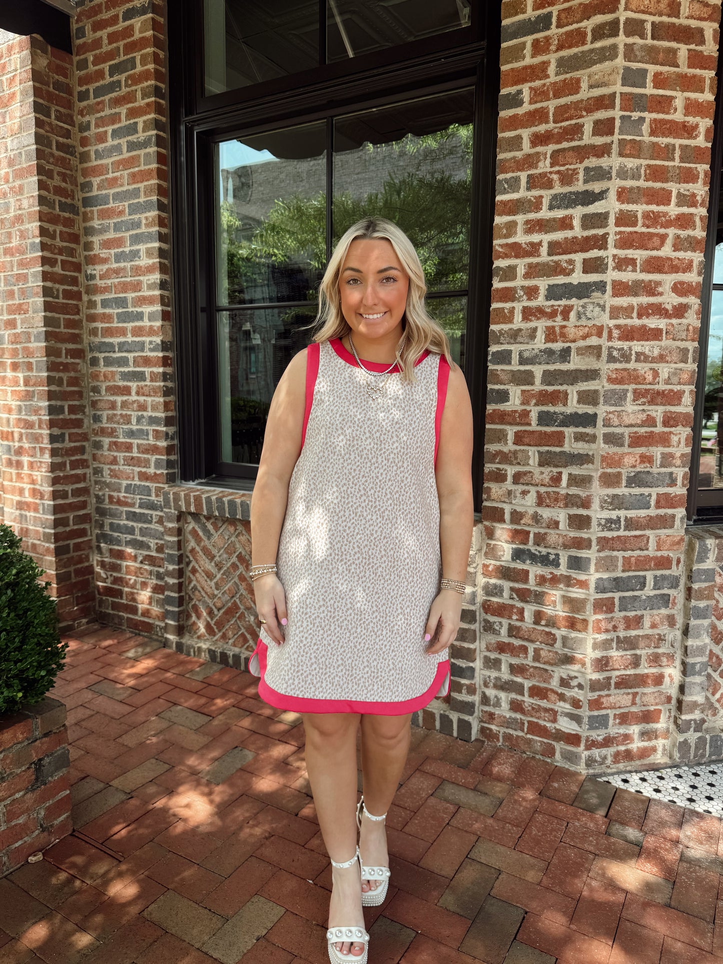 Tan & Pink Jacquard Leopard Mini Dress