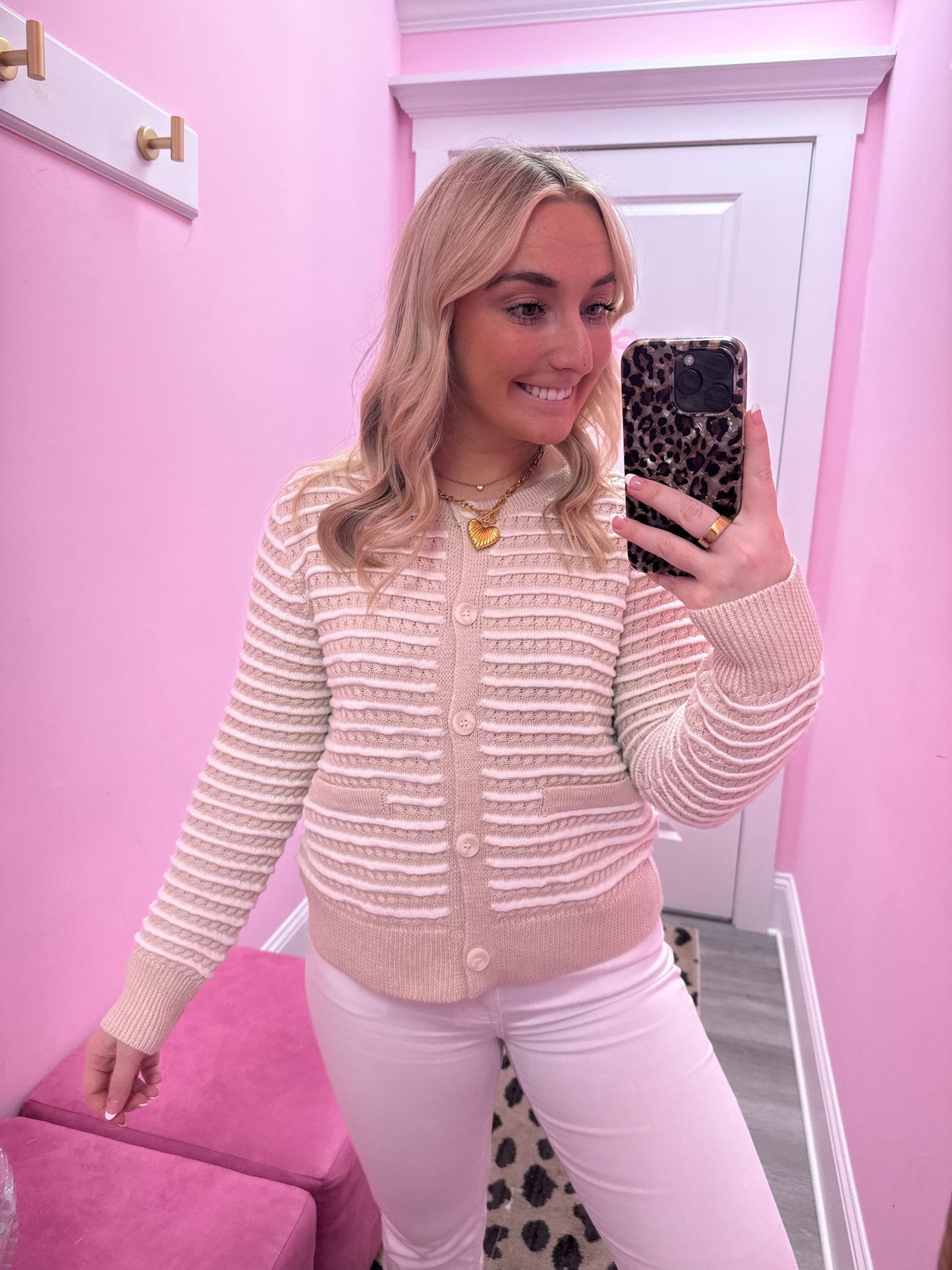 Tan & Ivory Button Up Sweater