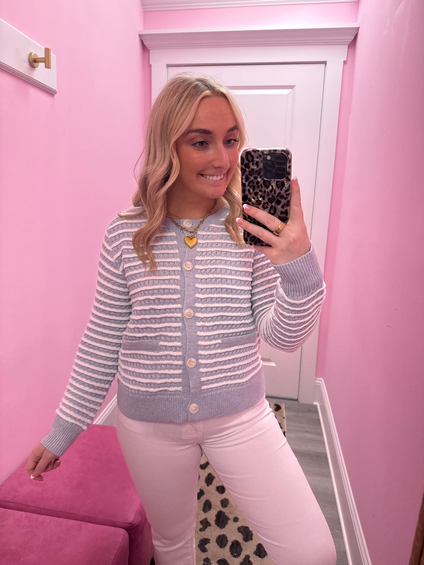 Blue & Ivory Button Up Sweater