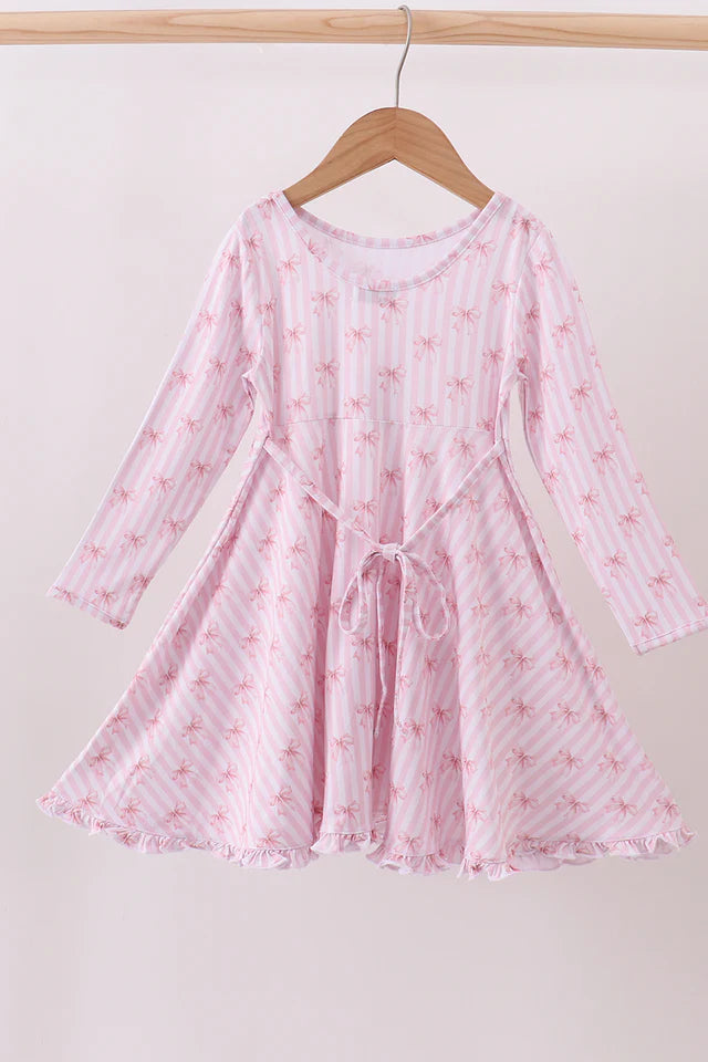 Girls Blush Bow Stripe Bamboo Dress