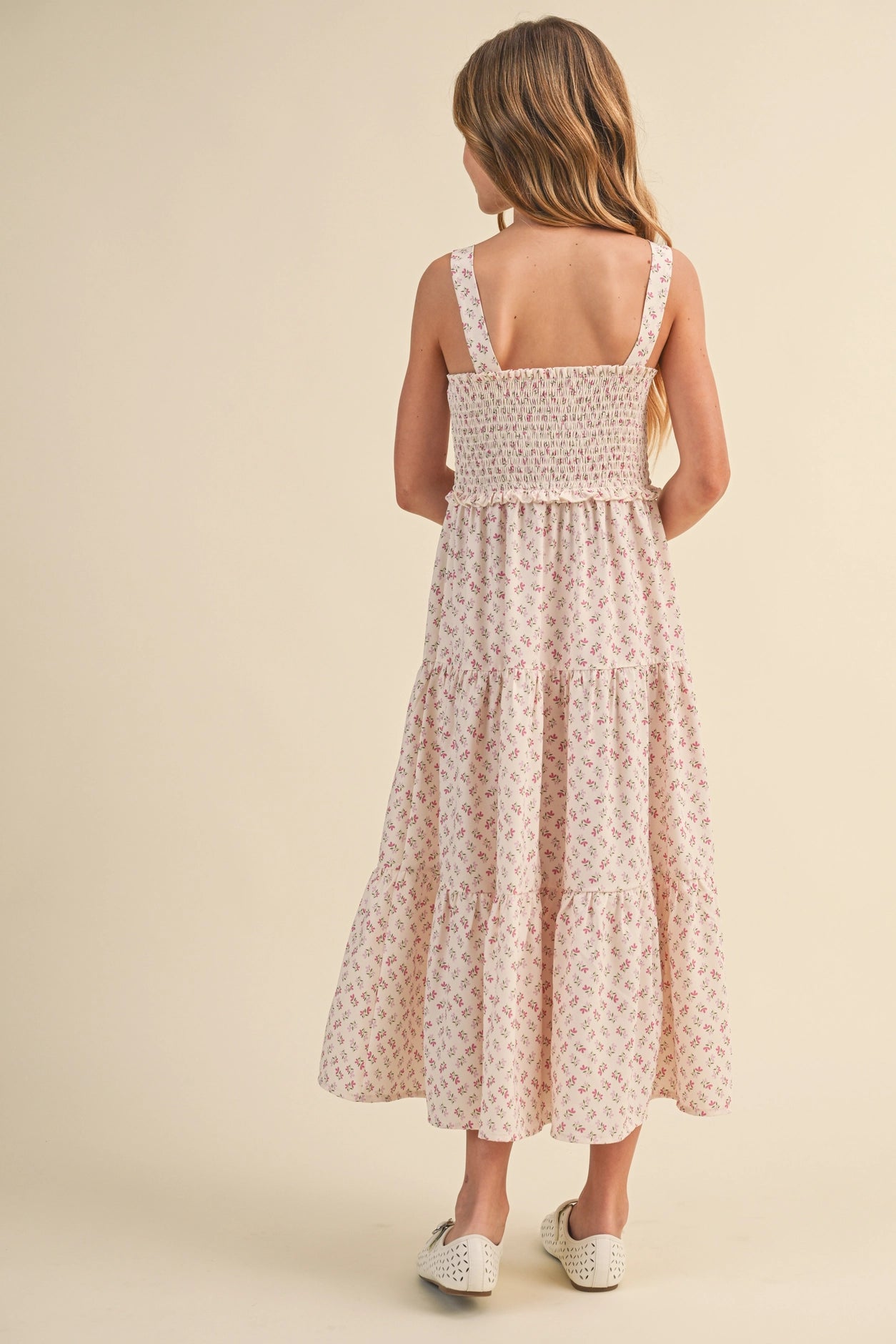 Amelia Smocked Floral Midi Dress (Girls 7-14)