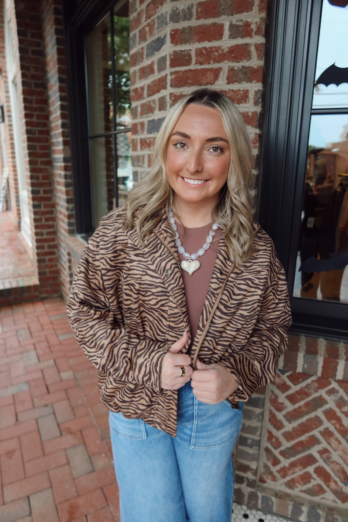 Camel Animal Print Bomber Jacket