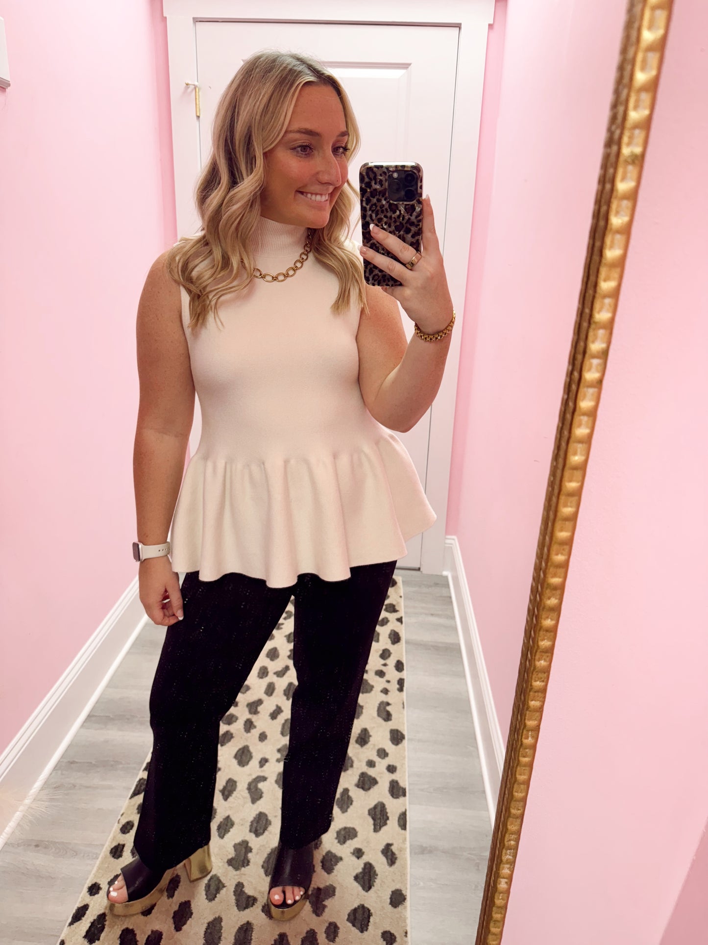 French Vanilla Mock Neck Peplum Tank Sweater