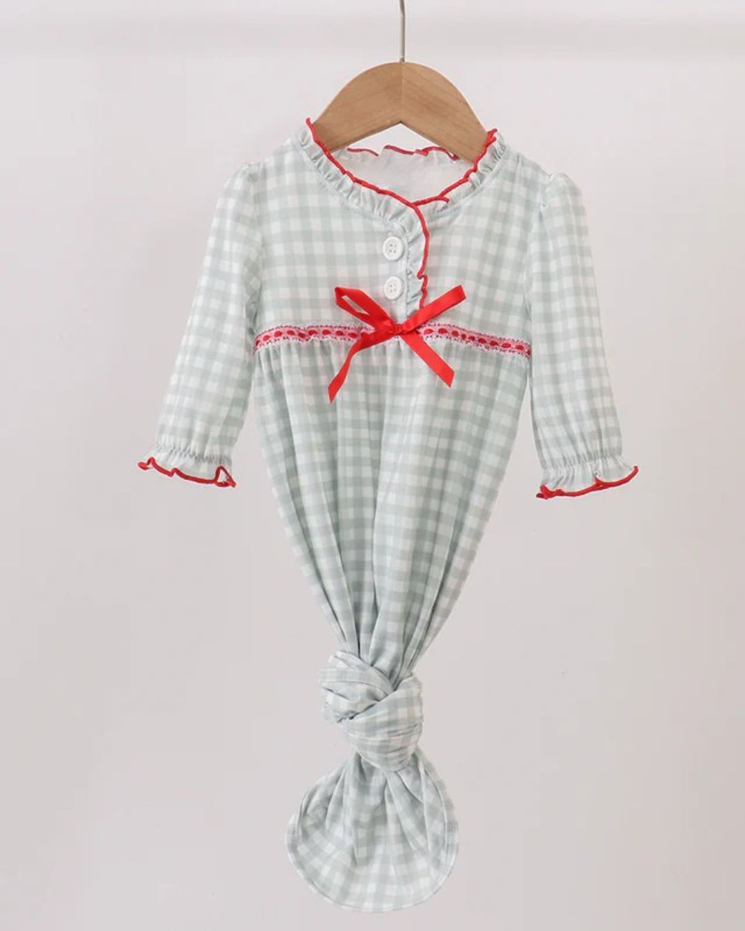 Sage Green Gingham Ribbon Bow Gown