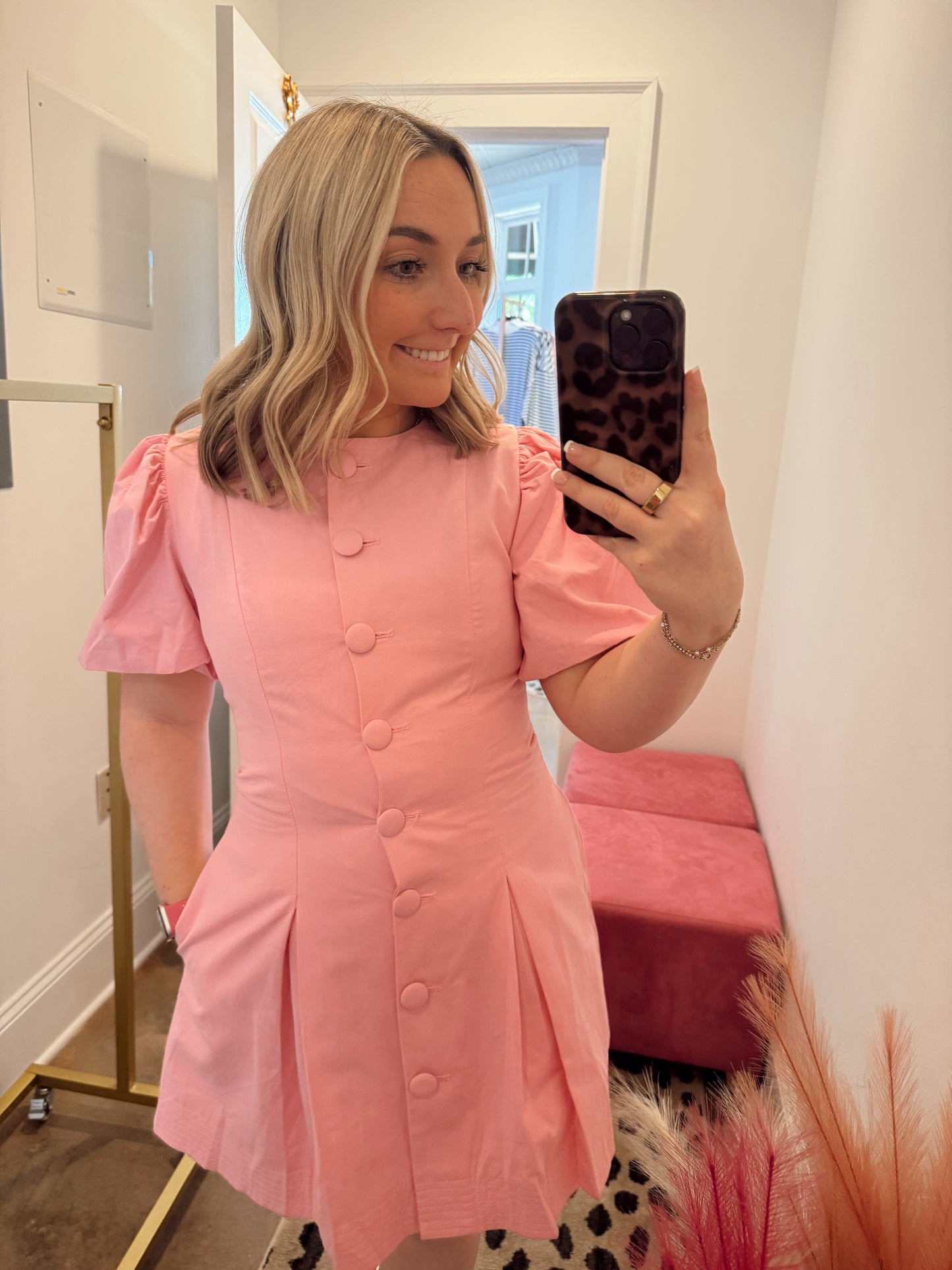 Elsie Puff Sleeve Button Down Dress