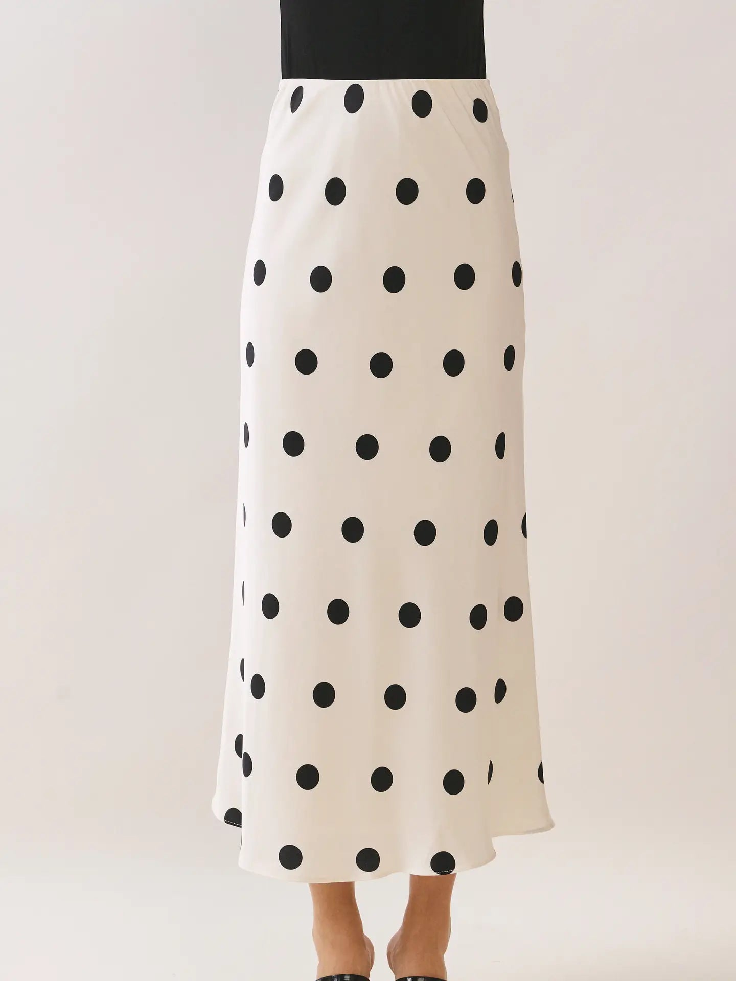 Off White Polka Dot Elastic Waistband Maxi Skirt