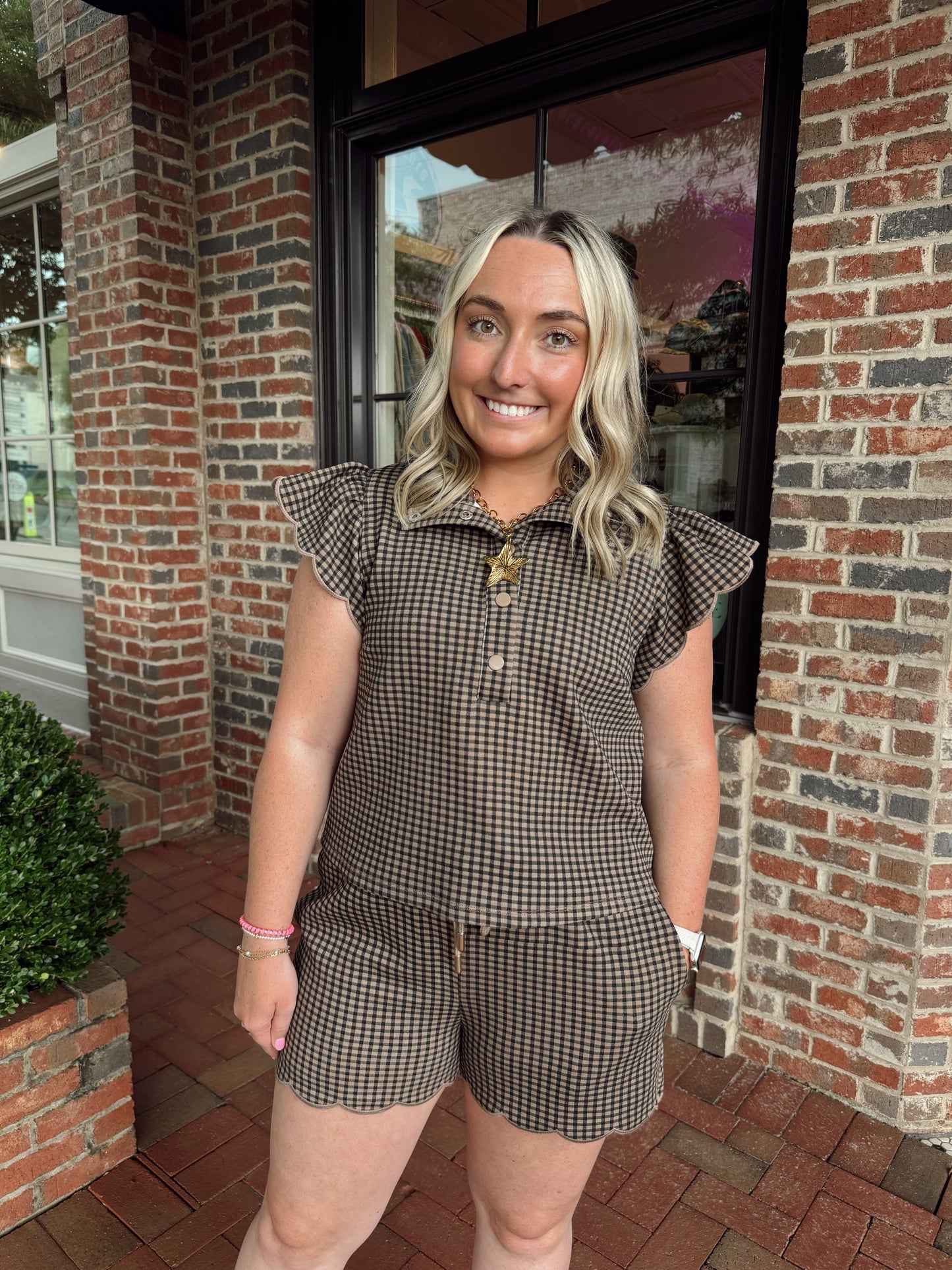 Black & Tan Gingham Scalloped Set