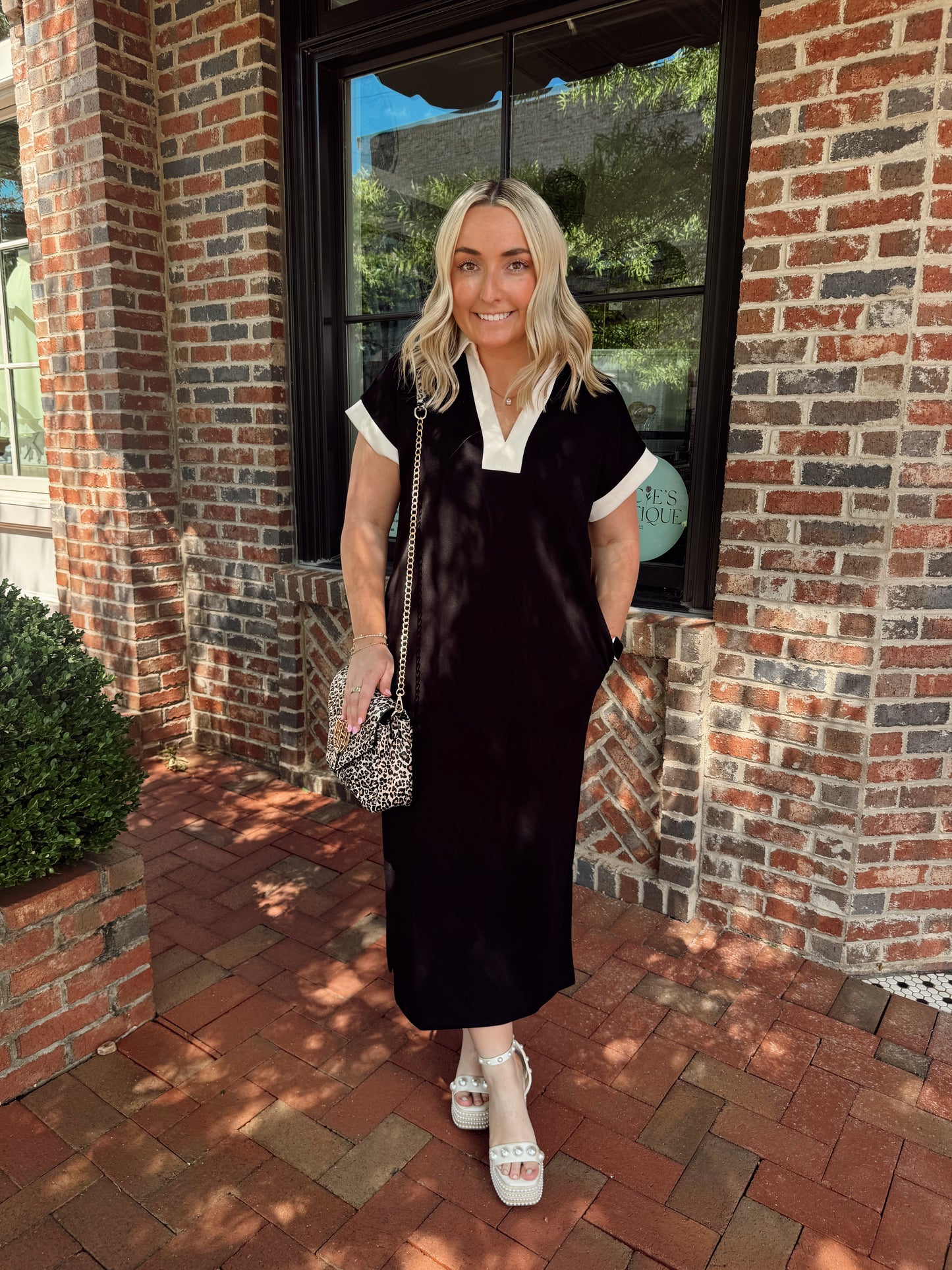 Black V-Neck Midi Dress