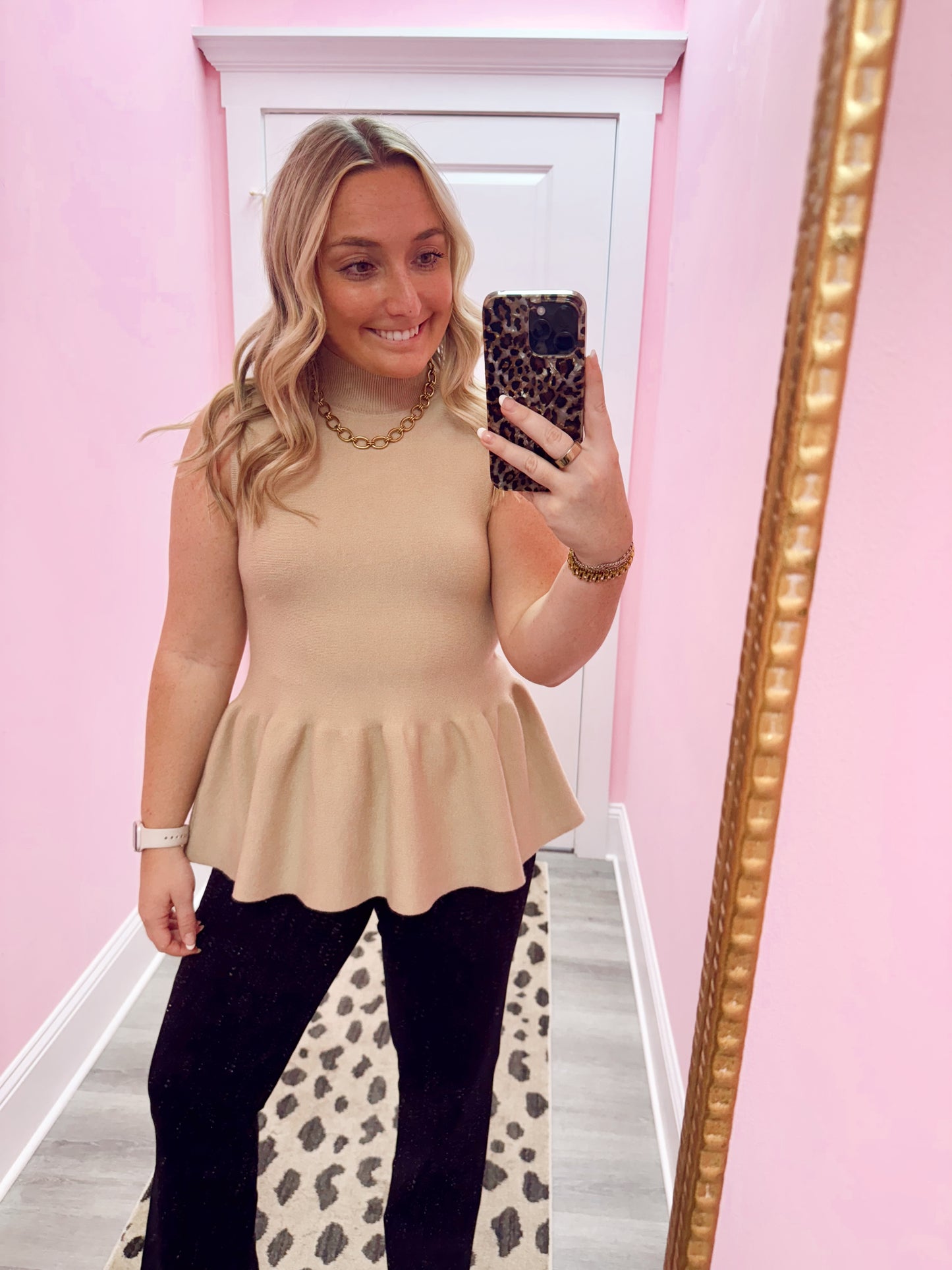 Latte Mock Neck Peplum Tank Sweater