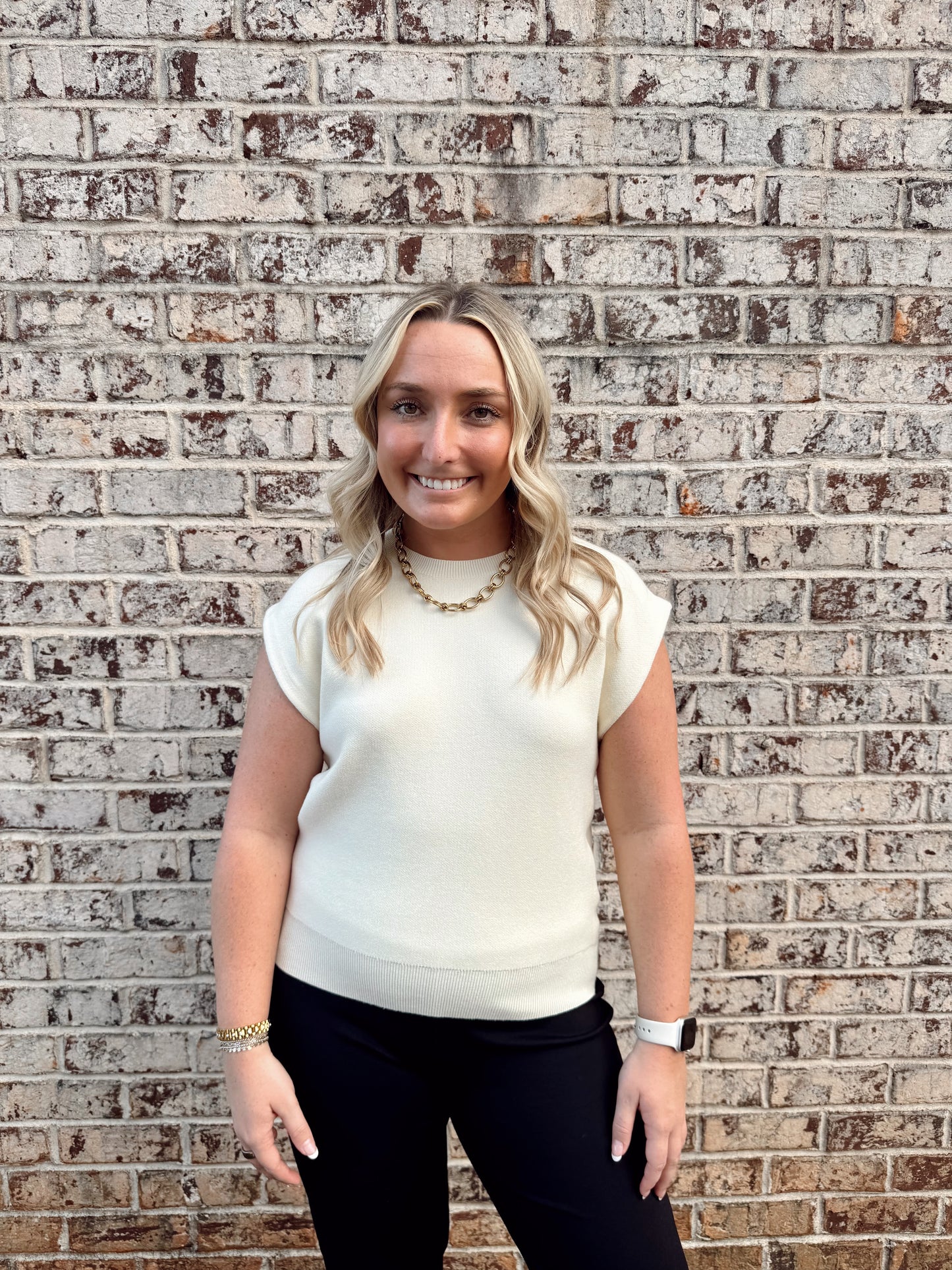 Cream Sleeveless Sweater Top