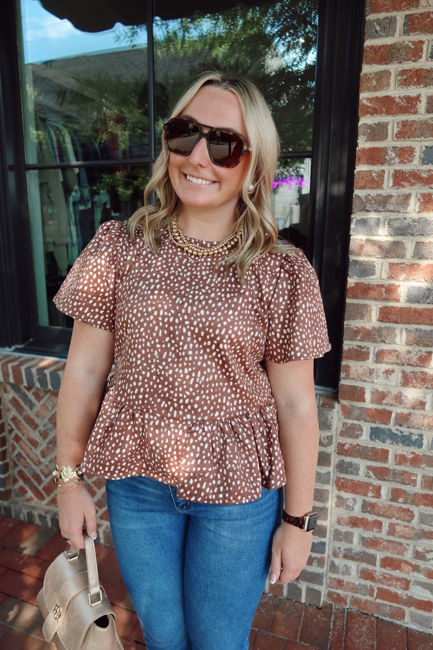 Mocha Ecru Deer Print Top