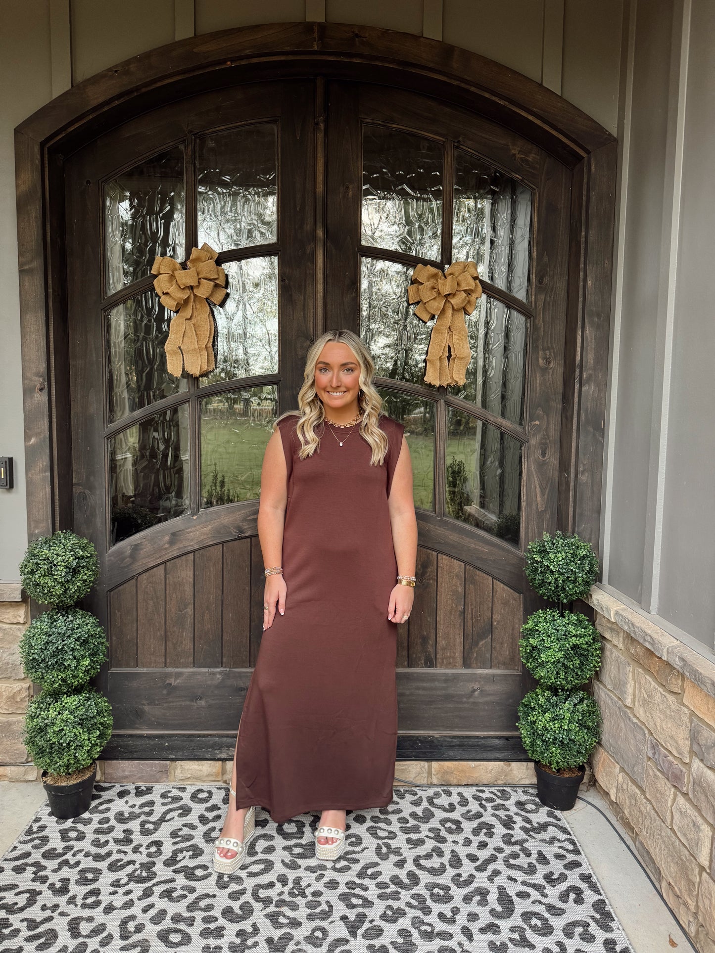 Brown Jersey Knit Midi Dress