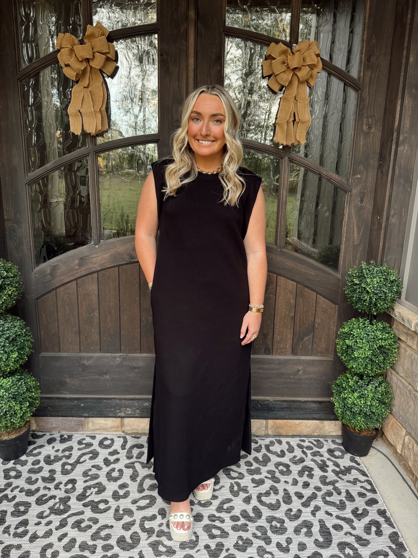 Black Jersey Knit Midi Dress