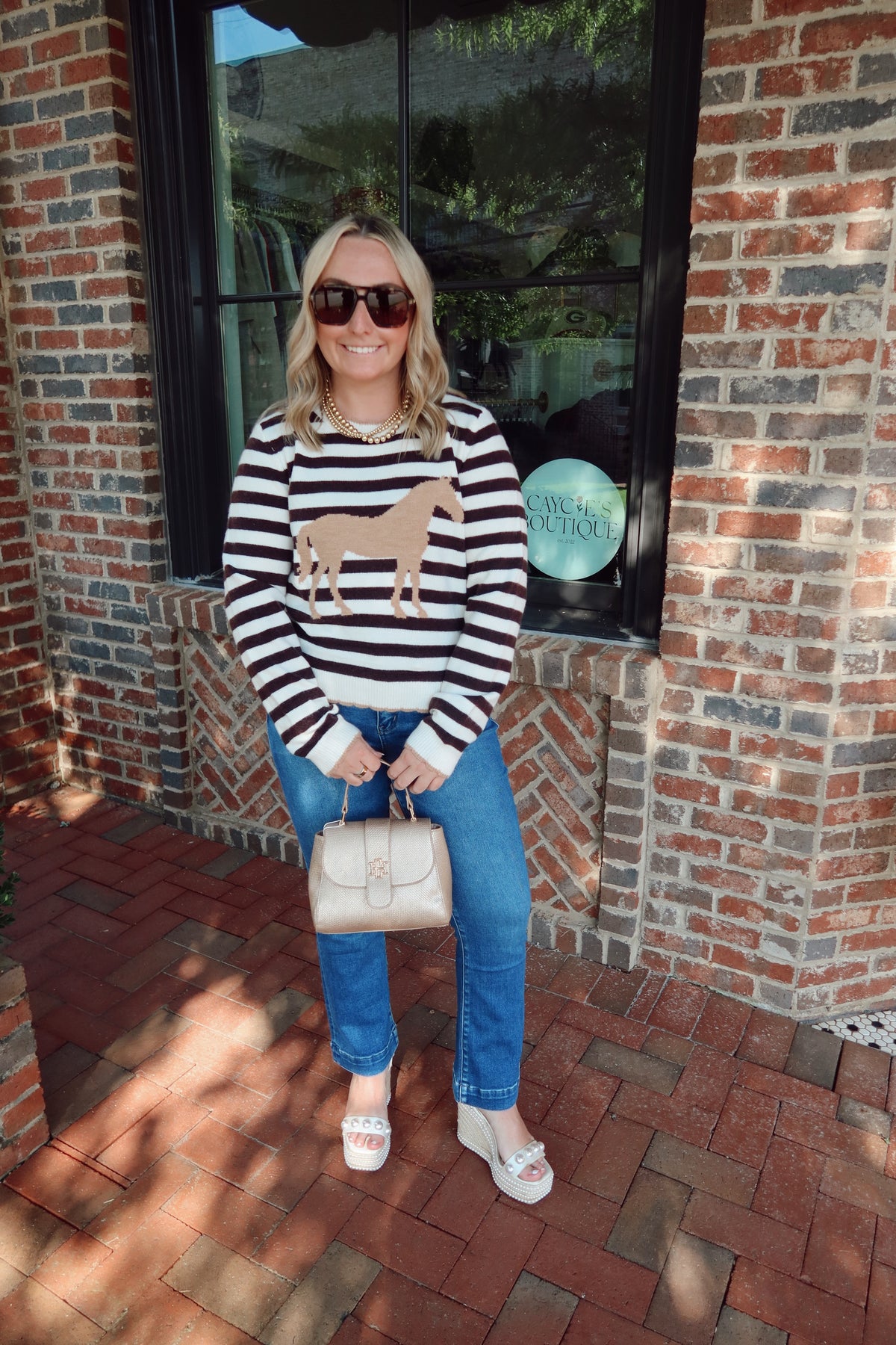 Equestrian Elegance Striped Scalloped Sweater