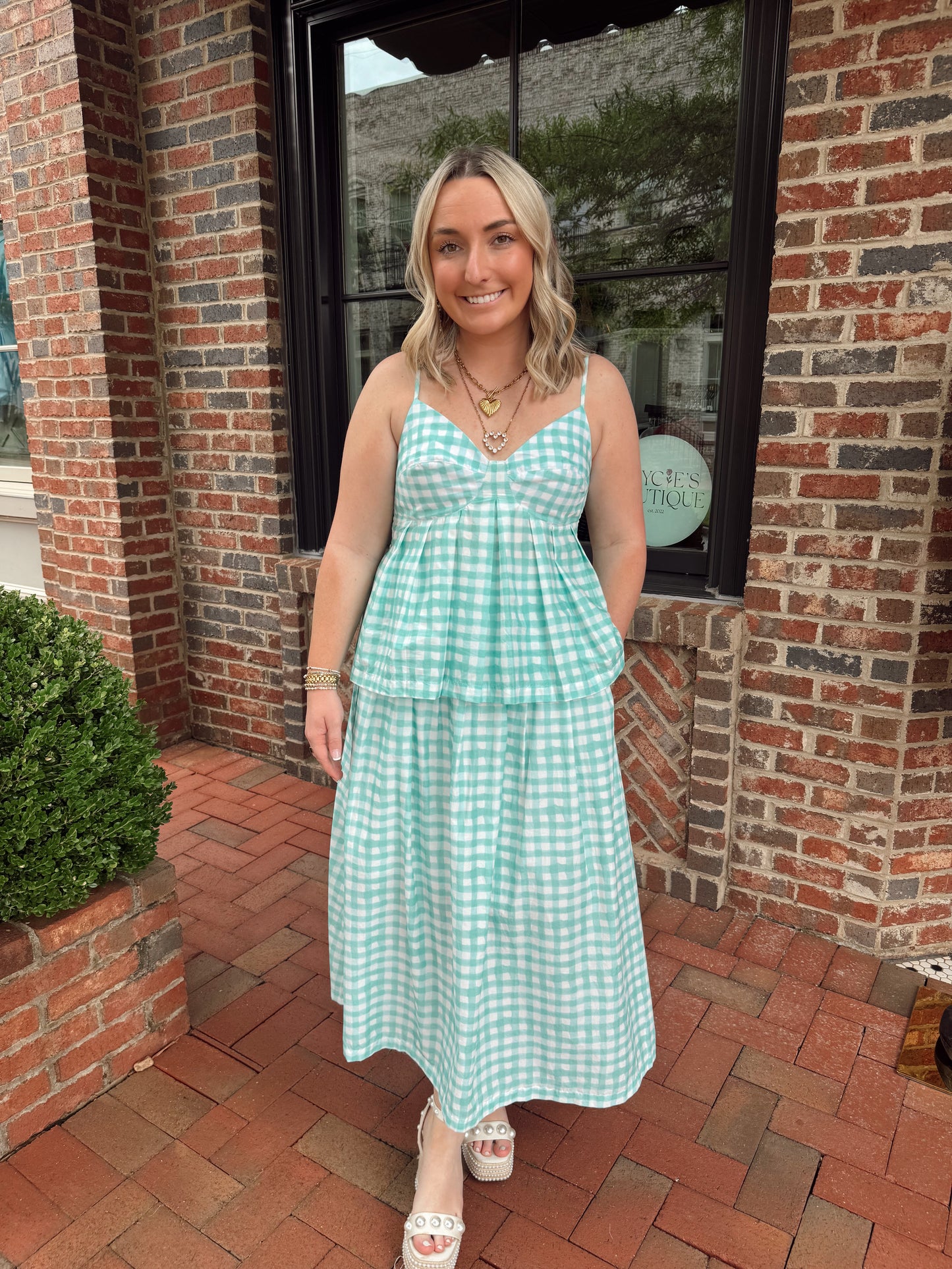 Mint Gingham Top & Skirt Set