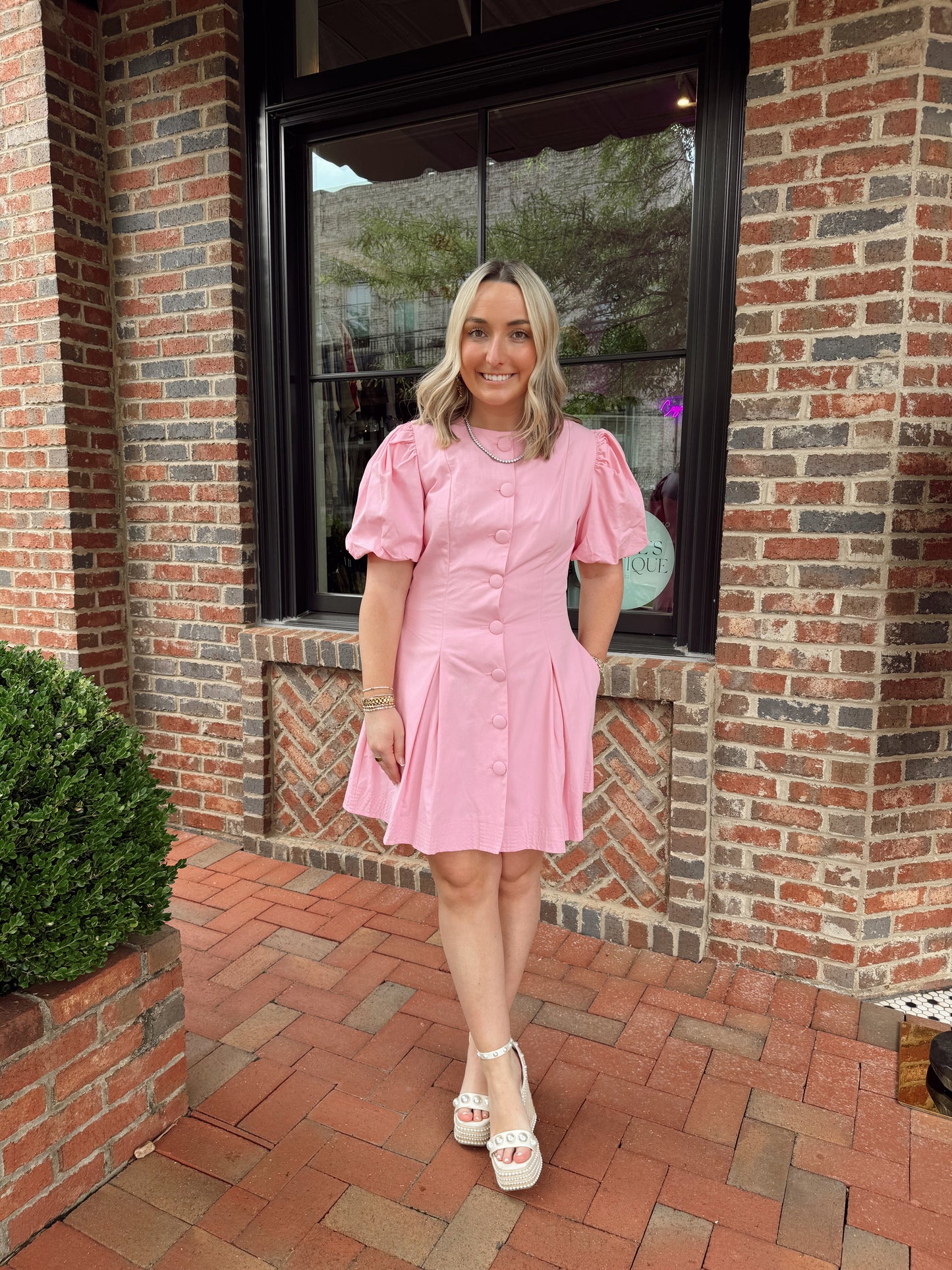 Elsie Puff Sleeve Button Down Dress