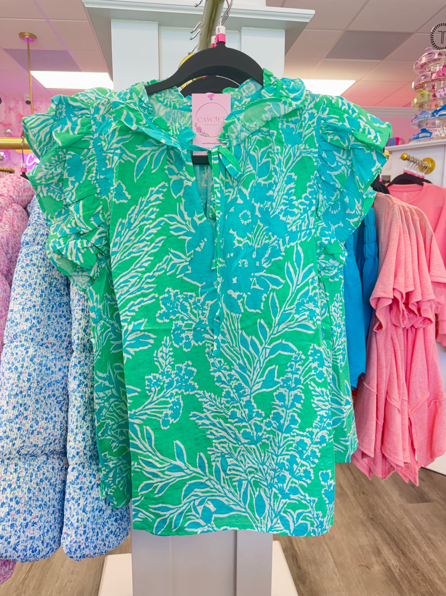Green Multi Flutter Sleeve Top