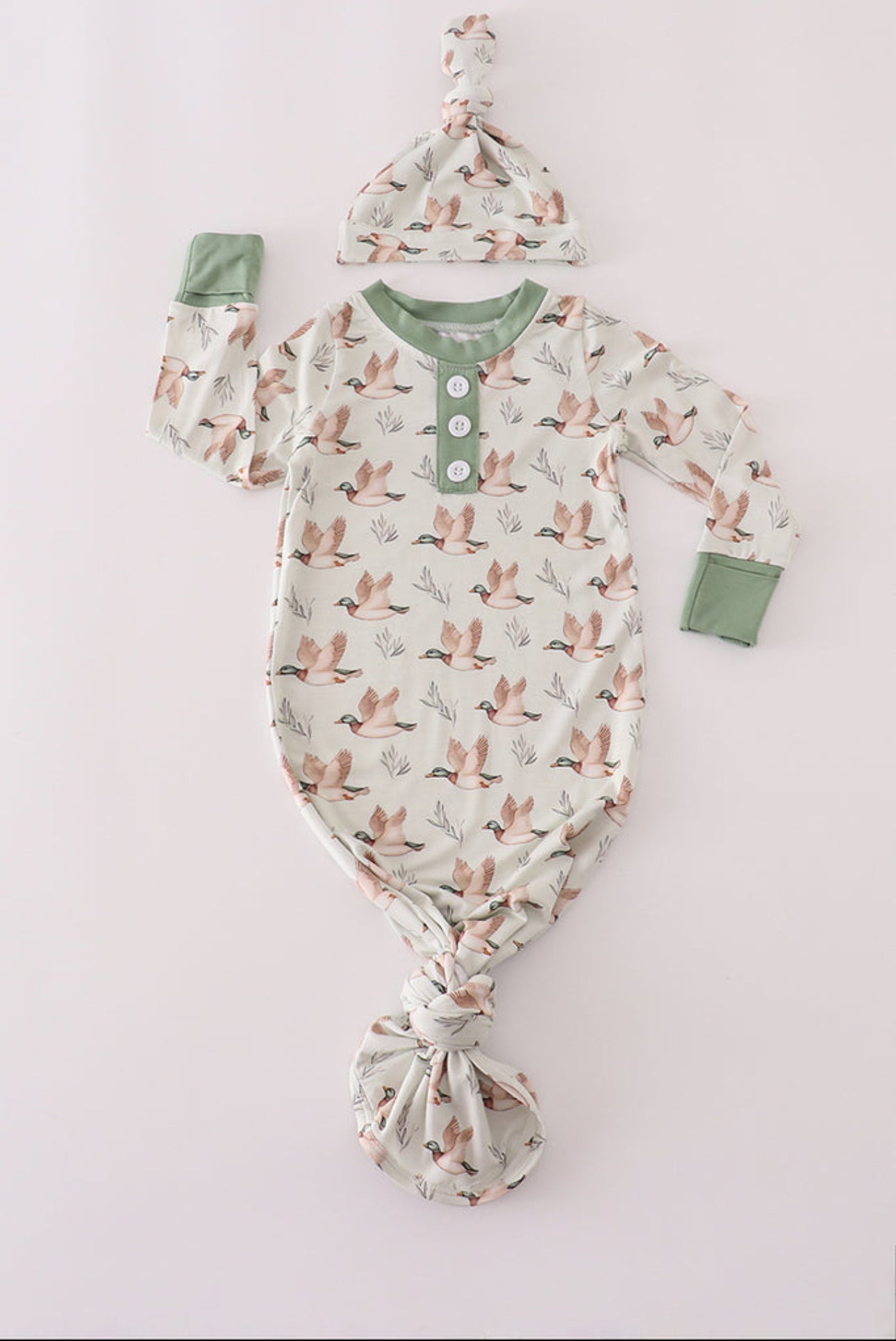 Green Duck Bamboo Gown & Hat | One Size