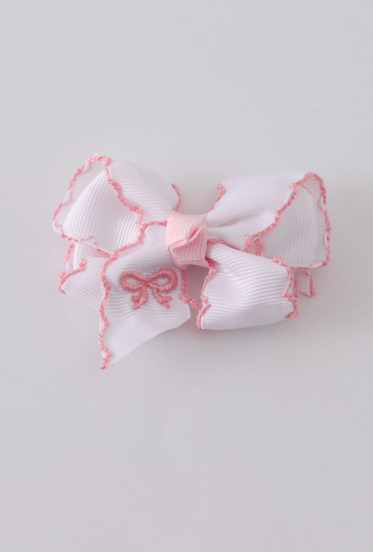 White Embroidered Bow | Hair Bow