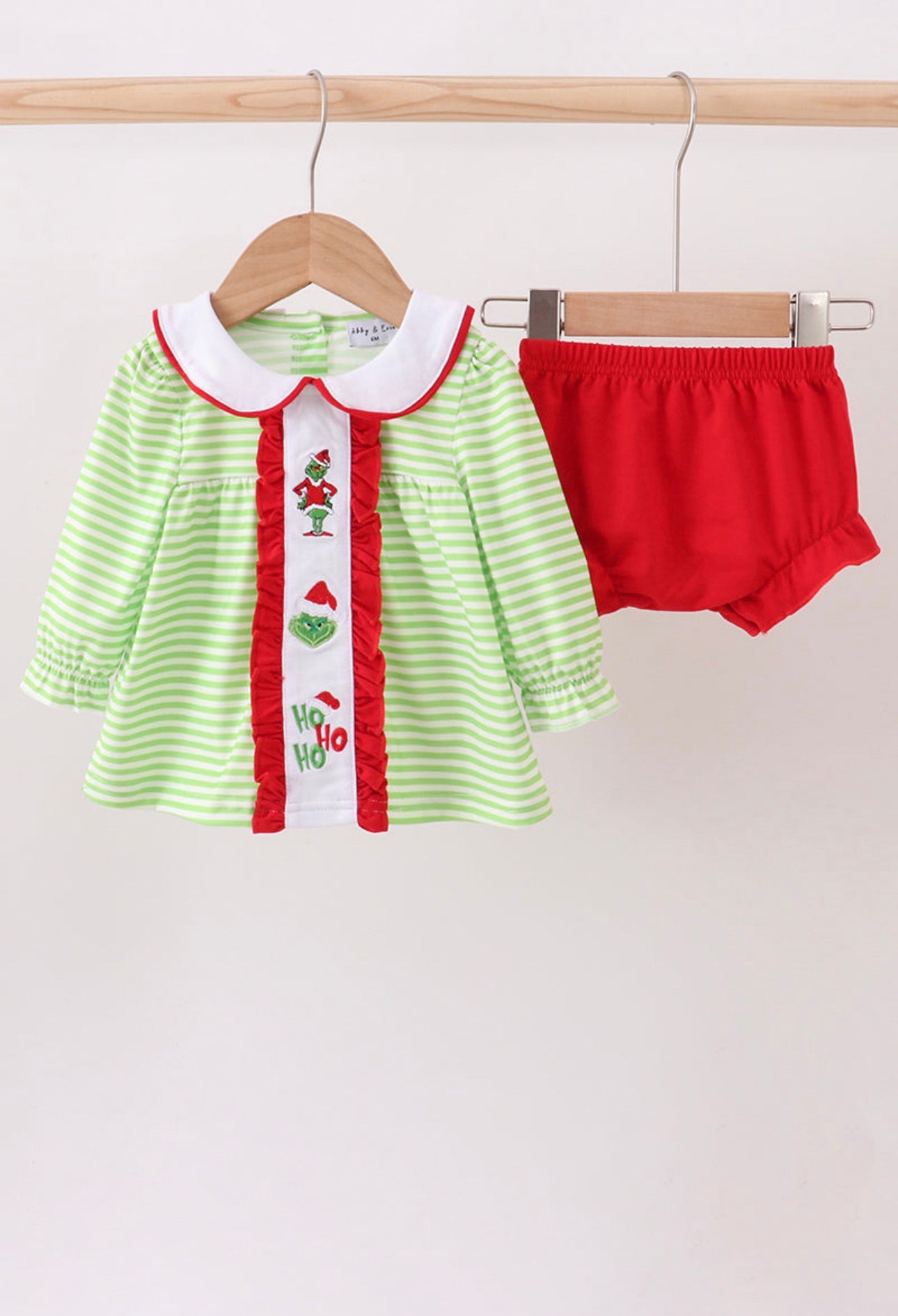 Grinch Embroidery Bloomer Set