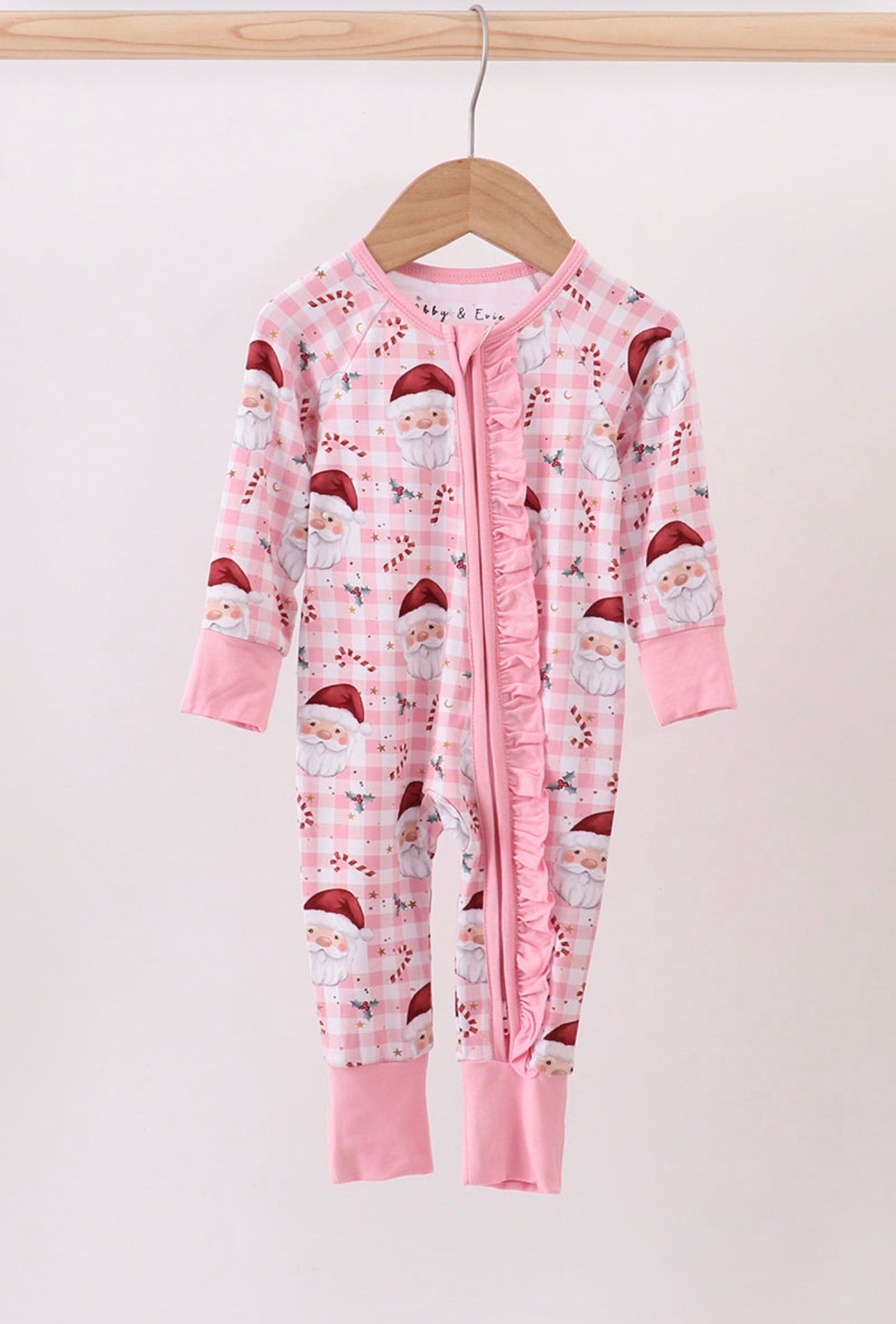 Pink Santa Claus Ruffle Bamboo Romper