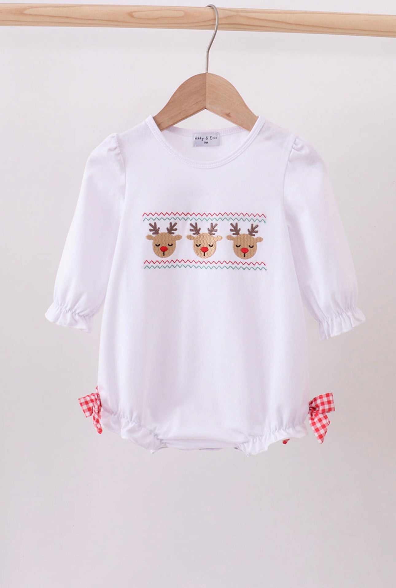 White Embroidered Reindeer Bow Bubble