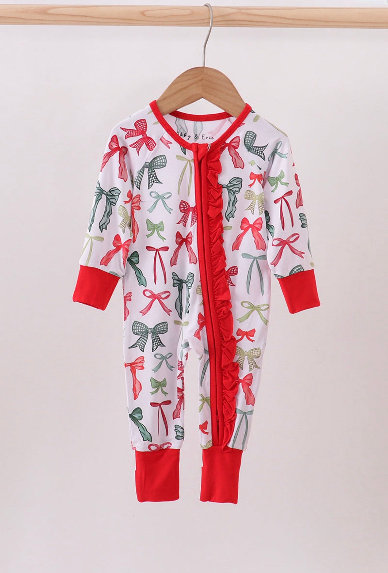 Red & Green Bows Ruffle Bamboo Romper