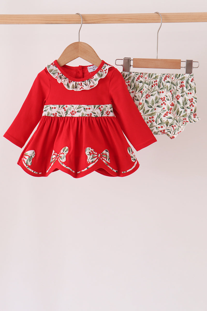 Baby | Red Holly Bow Bloomer Set
