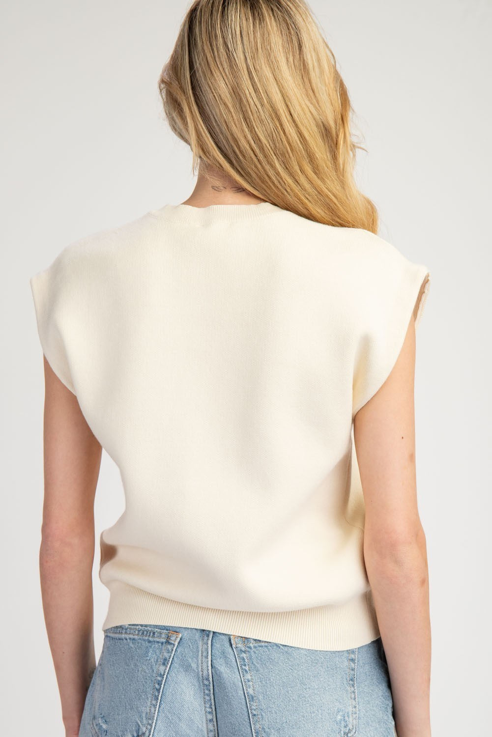 Cream Sleeveless Sweater Top