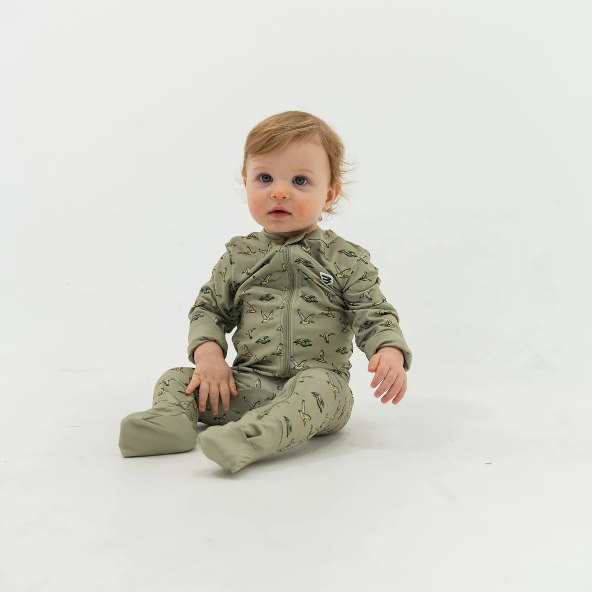 Burlebo Baby Zip Up | Green Flying Ducks