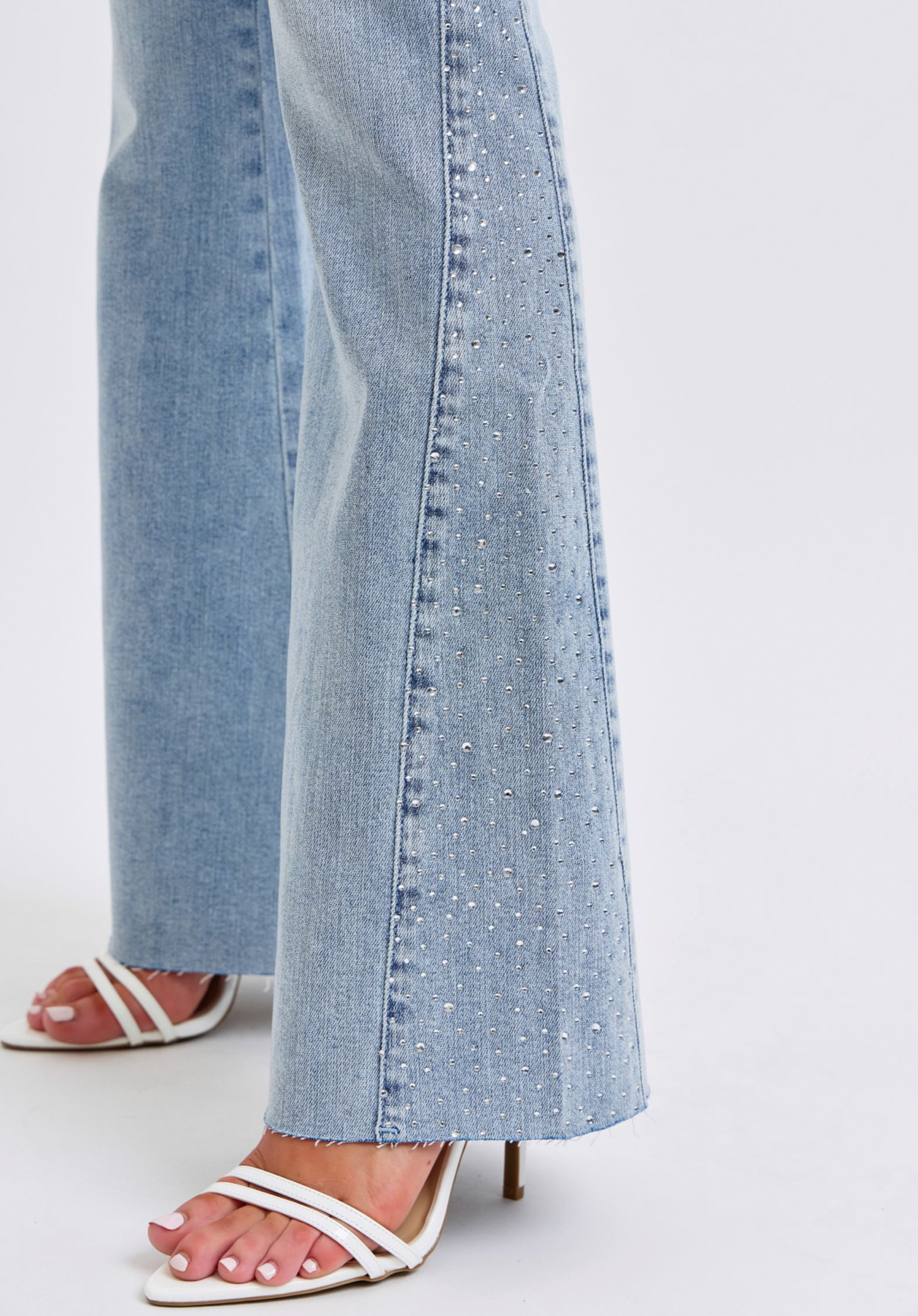 Judy Blue Light Mid Rise Rhinestone Flares