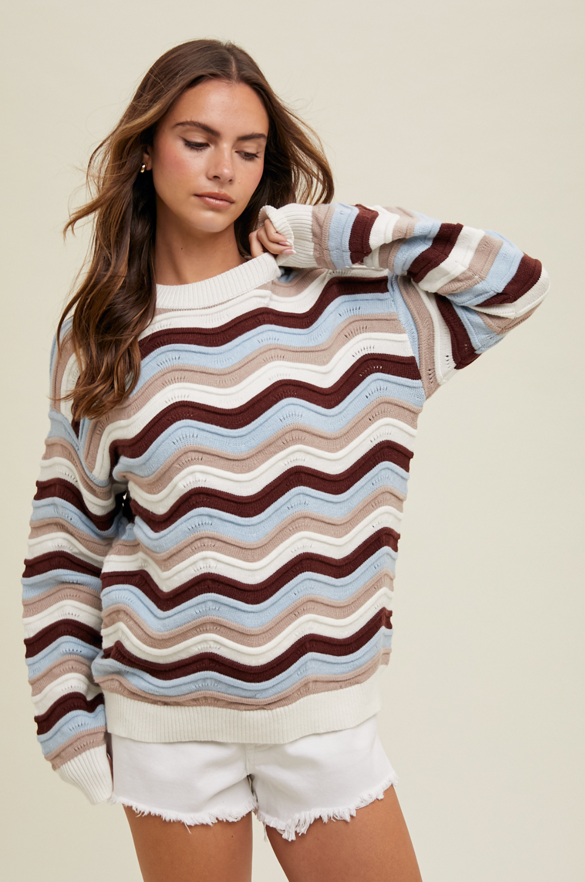 Sky Espresso Multi Wavy Striped Sweater