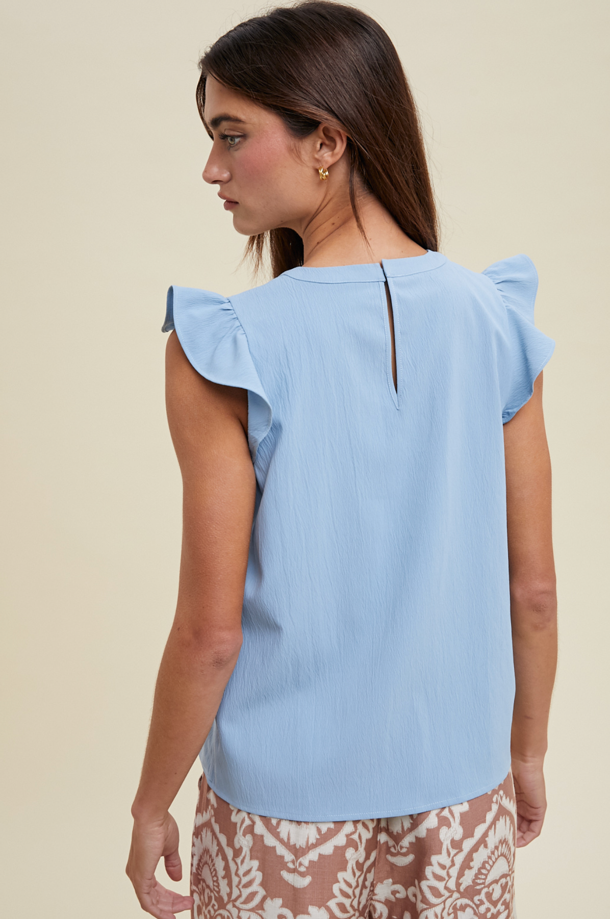 Blue Satin Ruffle Sleeve Top